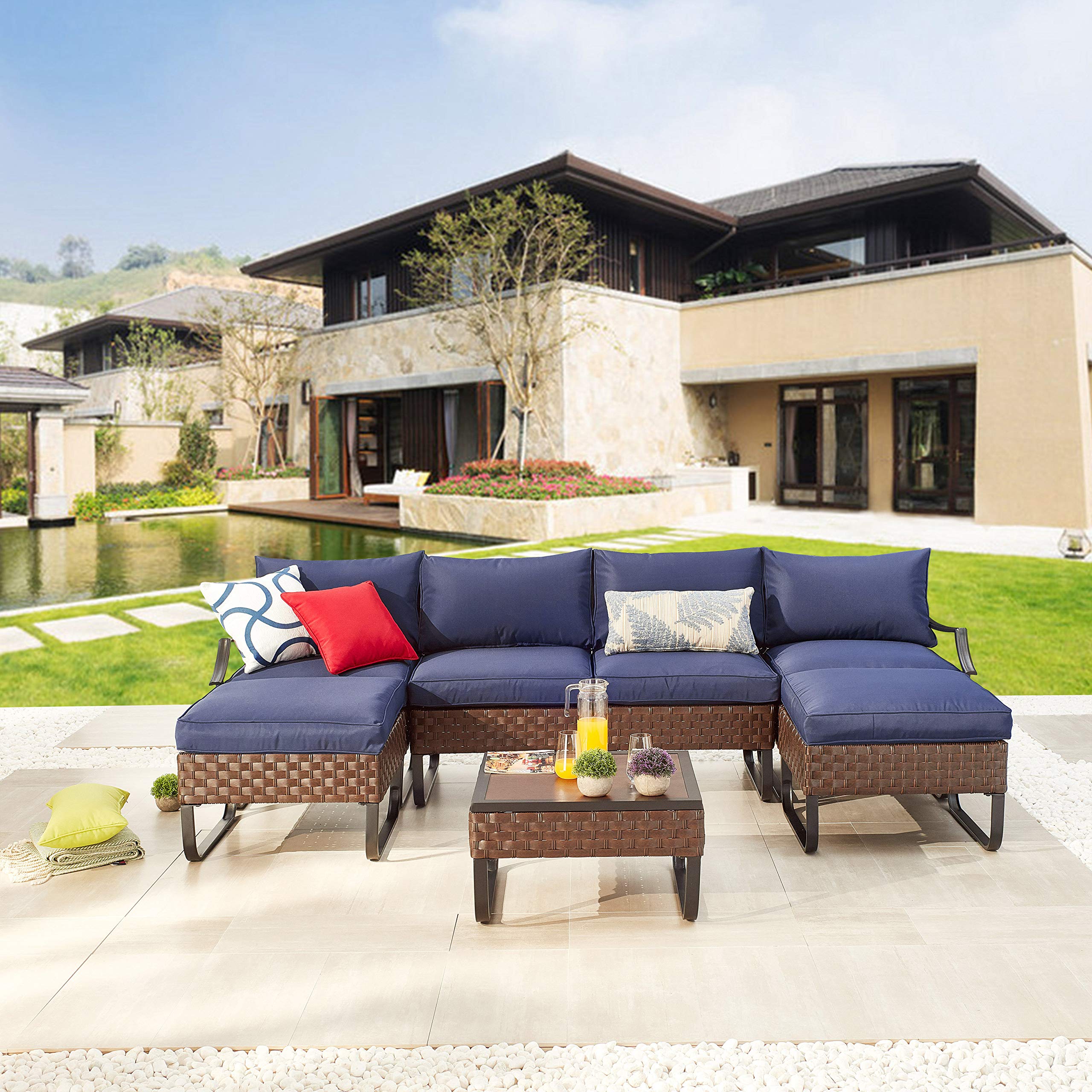 Romayard 7-Piece Patio Conversation Set with U-Leg Sectional & All-Weather Cushions - Outdoor Furniture for Garden, Poolside & Backyard Relaxation