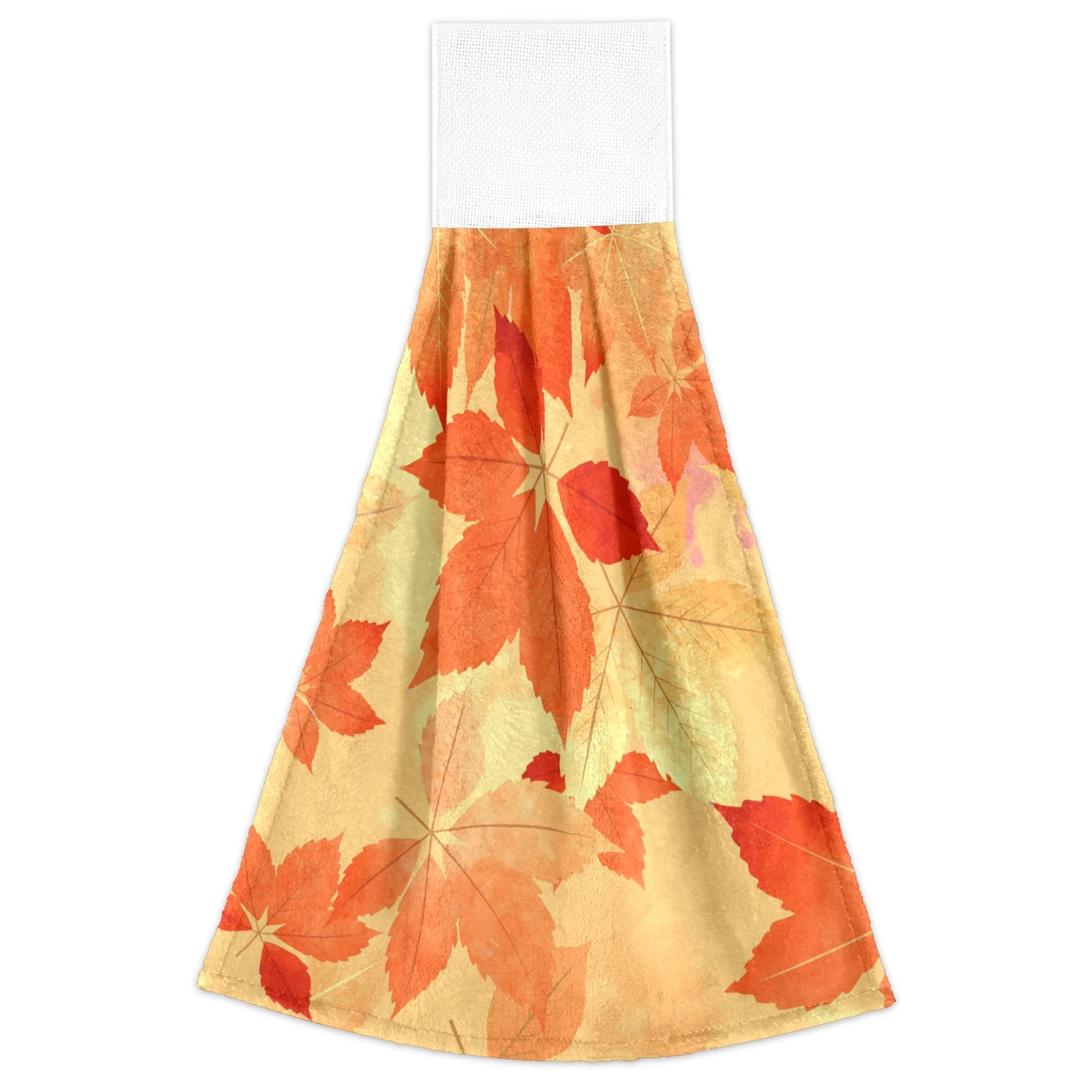 Autumn Maple Leaf Hanging Kitchen Towels - Fast Drying Dish Cloths & Tea Towels Set of 2 - Fall Leaves Bathroom Hand Towels for Bath, Table, Gym & Home Decor - Perfect for Thanksgiving, Halloween & Seasonal Decorations