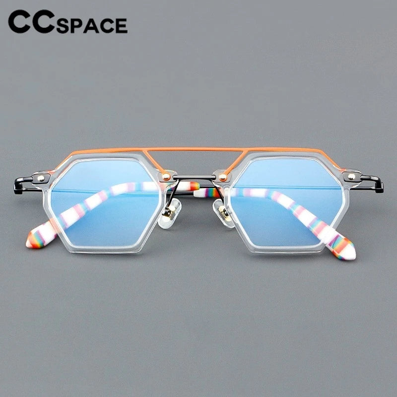 CCspace Unisex Full Rim Polygon Double Bridge Acetate Alloy Eyeglasses 3812 - Stylish & Durable Frame for Men & Women - Perfect for Work, Reading & Fashion Accessories