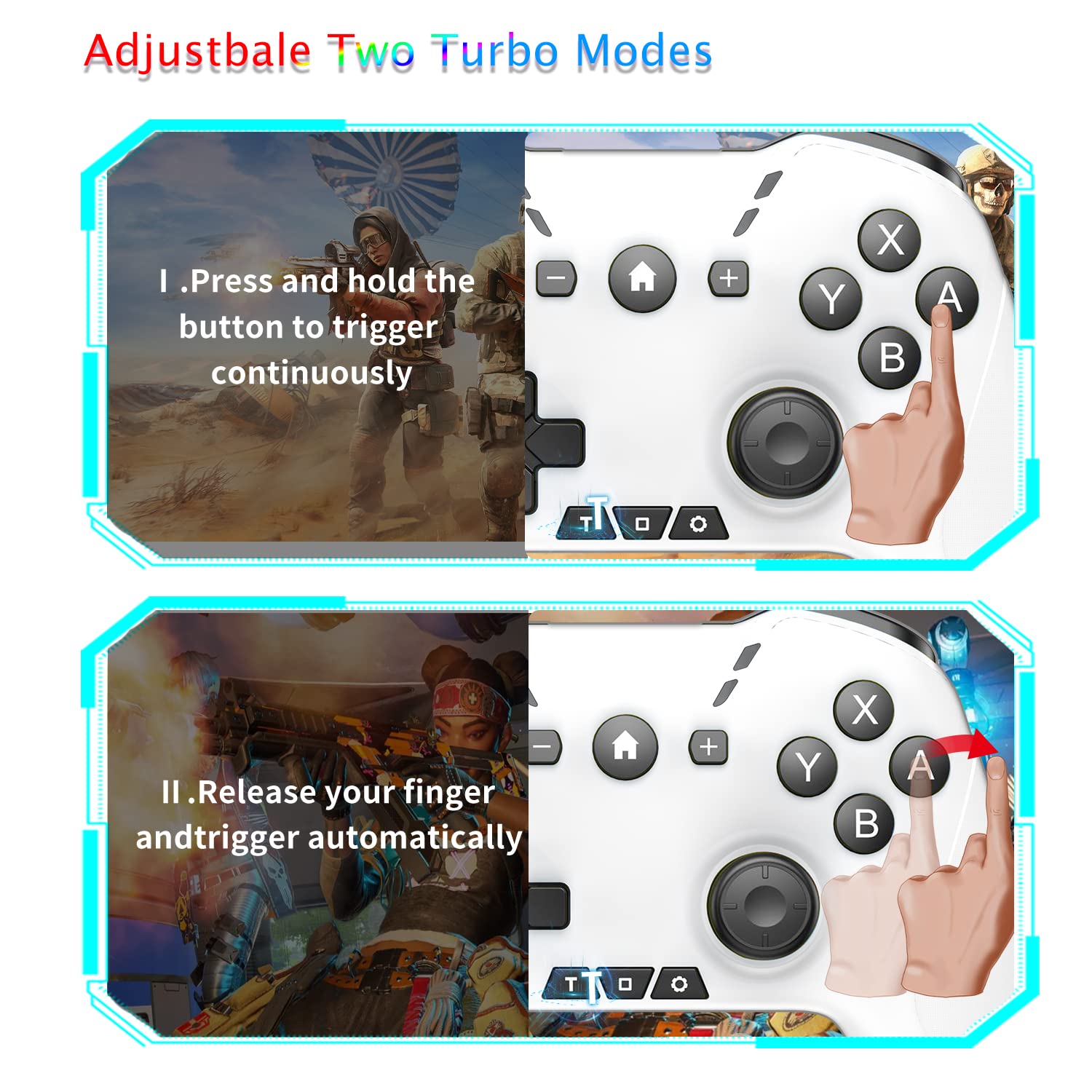 Wireless Bluetooth Controller for Switch/PC/Mobile - Adjustable Motion & Turbo for Gaming