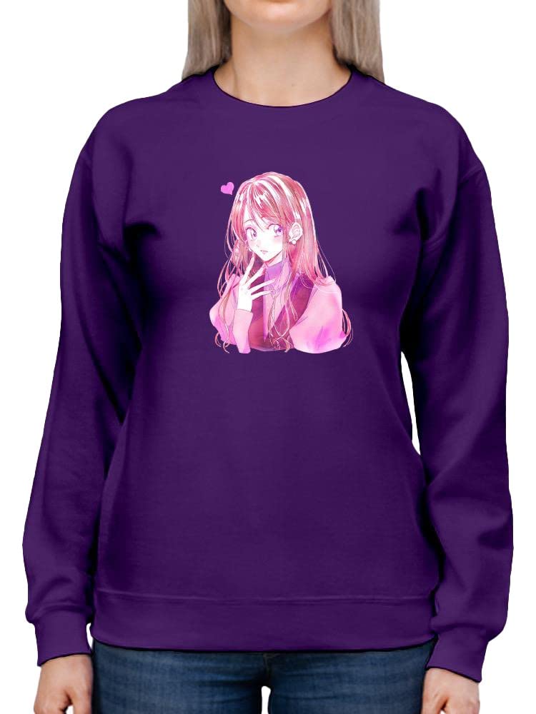 Smartprints Anime Girl Shy with Heart Sweatshirt for Women - Cute Kawaii Graphic Hoodie for Casual Wear & Anime Cosplay