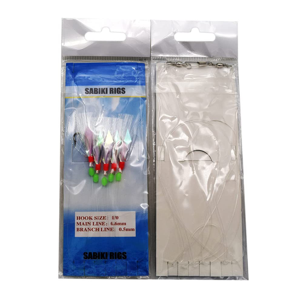 Sabiki Rigs Fishing Lures with Glow Beads & High Carbon Hooks - Saltwater & Freshwater Bait Rigs for Surf, Pier, and Boat Fishing