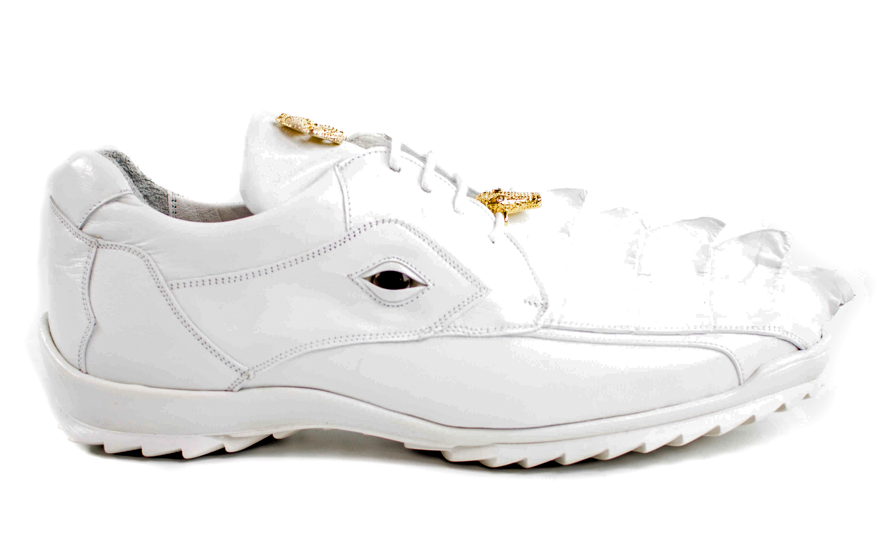 Belvedere Vasco Genuine Caiman Crocodile & Soft Calf Leather Sneakers in White (Style 336122) - Luxury Casual Shoes for Men, Perfect for Business Casual & Evening Events