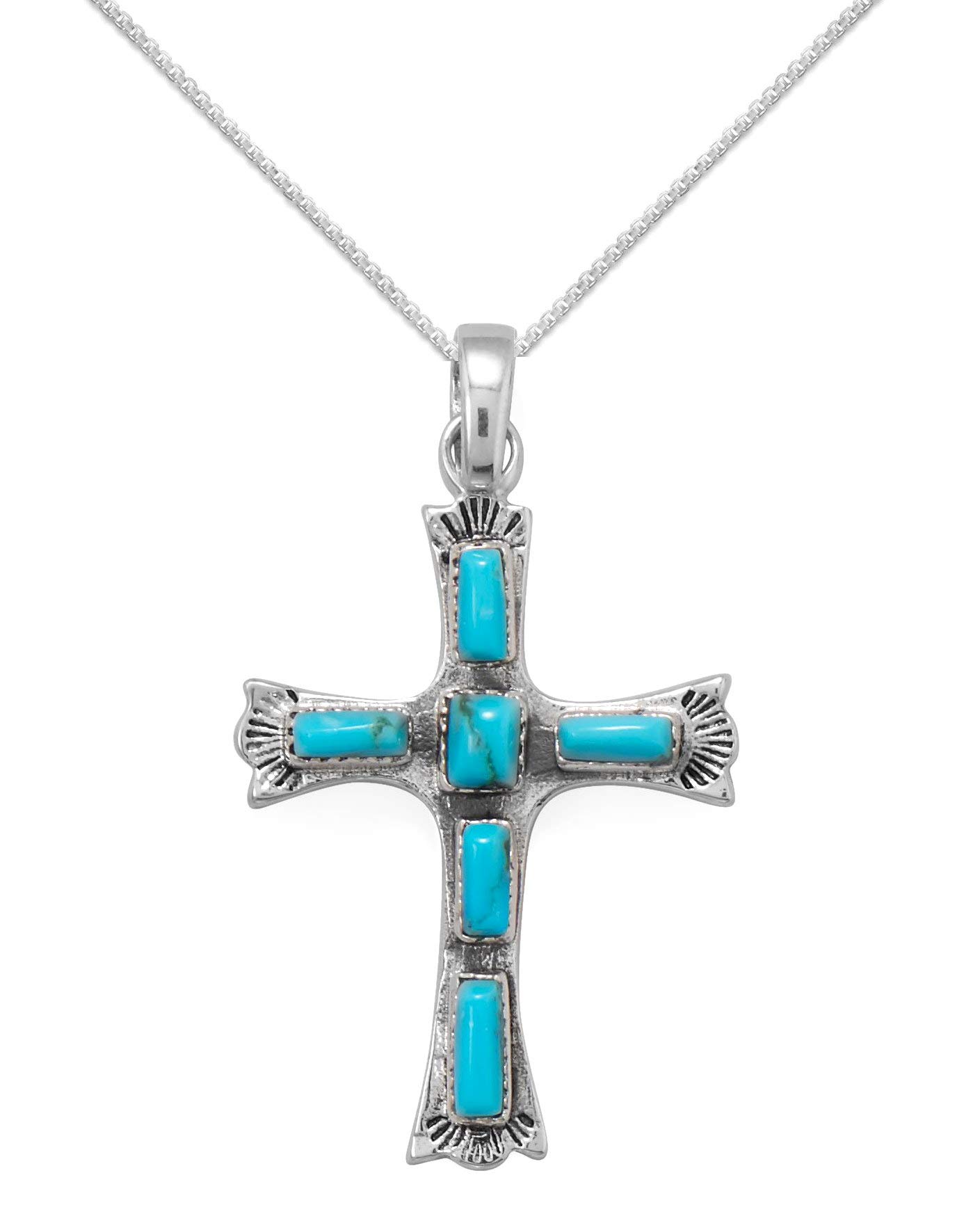 Reconstituted Turquoise Fleuree Cross Pendant Necklace - Sterling Silver with Rope Chain - Perfect for Gifts, Weddings & Boho Fashion
