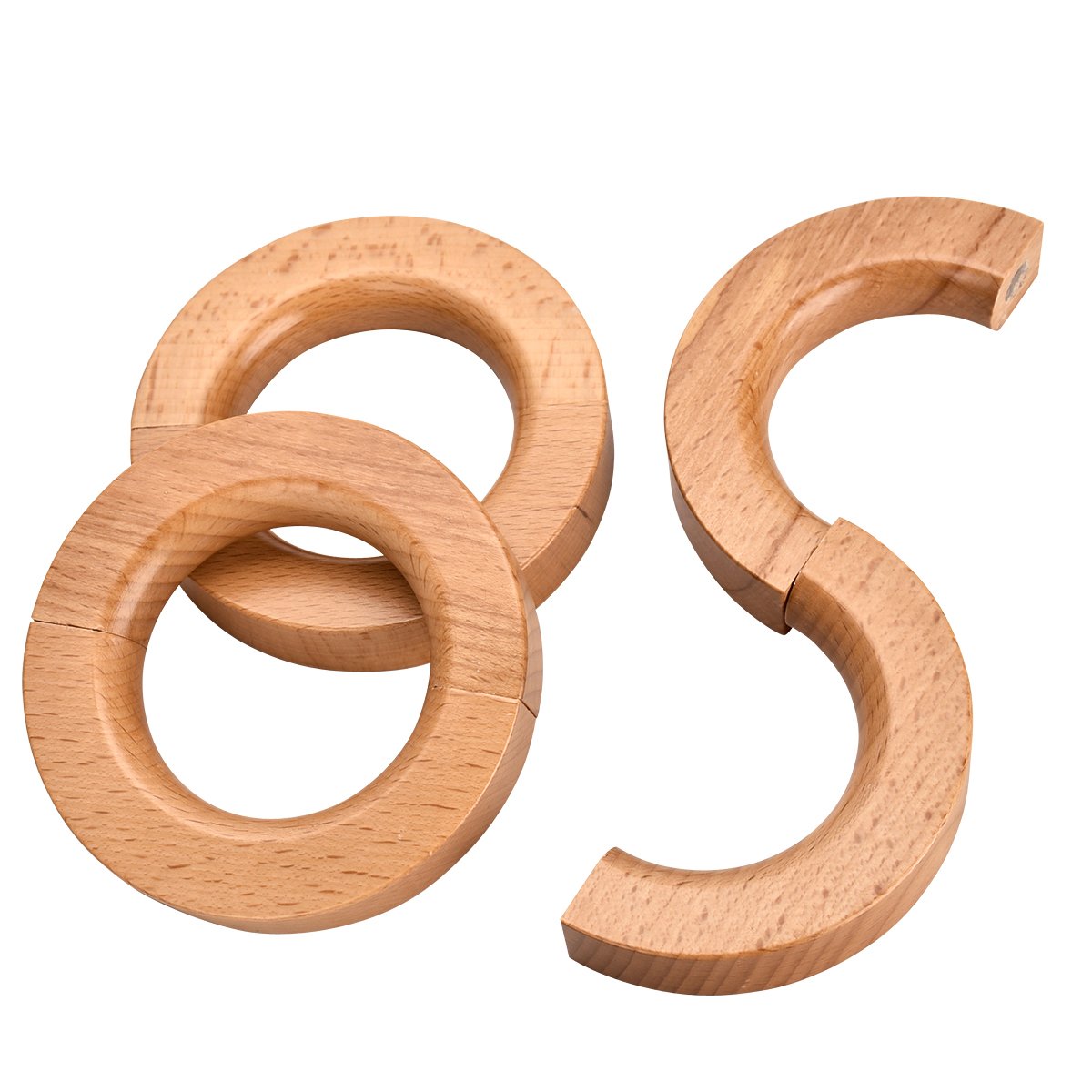 Premium Solid Wood Pants Hangers with Unique Ring Design - 3 Pack for Jeans, Shorts, Silk Scarves, Ties & Bags (Natural Wood) - Space Saving Closet Organizer for Home & Retail Display