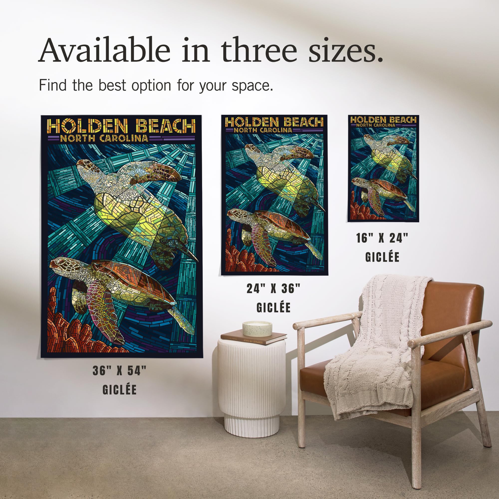 Lantern Press 36x54 Inch Giclee Art Print - Holden Beach North Carolina Sea Turtle Mosaic Wall Decor | Perfect for Coastal Living Rooms, Beach House Bedrooms & Ocean-Themed Offices