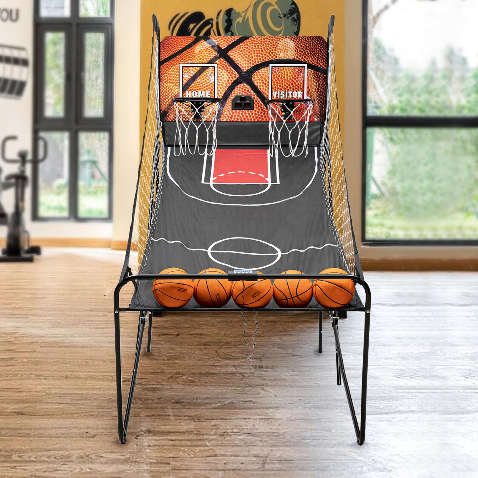 Foldable Electronic Basketball Arcade Game - Indoor/Outdoor Dual Hoop Shooting Machine with 8 Game Modes & LED Scoreboard - Perfect for Family Game Nights, Birthday Parties and Backyard Fun
