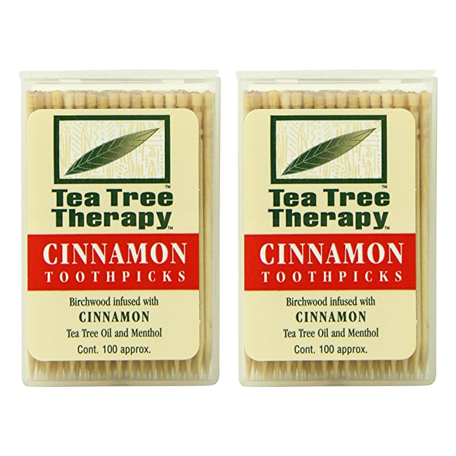 Organic Tea Tree & Cinnamon Toothpicks - 200 Count (2 Packs of 100) - Natural Dental Care for Fresh Breath & Gum Health - Perfect for Travel, Office & After Meals