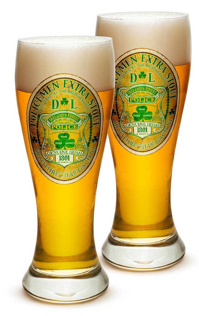 Erazor Bits Pilsner Beer Glasses Set of 12 (23 Oz) - Premium Law Enforcement Gift for Police Officers & First Responders - Ireland's Finest Barware for Home, Pub & Party Use