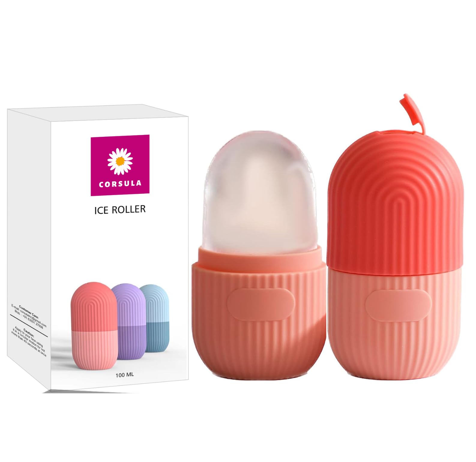 CORSA Premium Silicone Ice Roller for Face - Reusable, Leakproof & Durable Ice Therapy Massager with 2-Year Warranty | Soothe Puffiness, Reduce Wrinkles & Cool Skin | Perfect for Morning Routine, Post-Workout & Sunburn Relief (Multicolor)