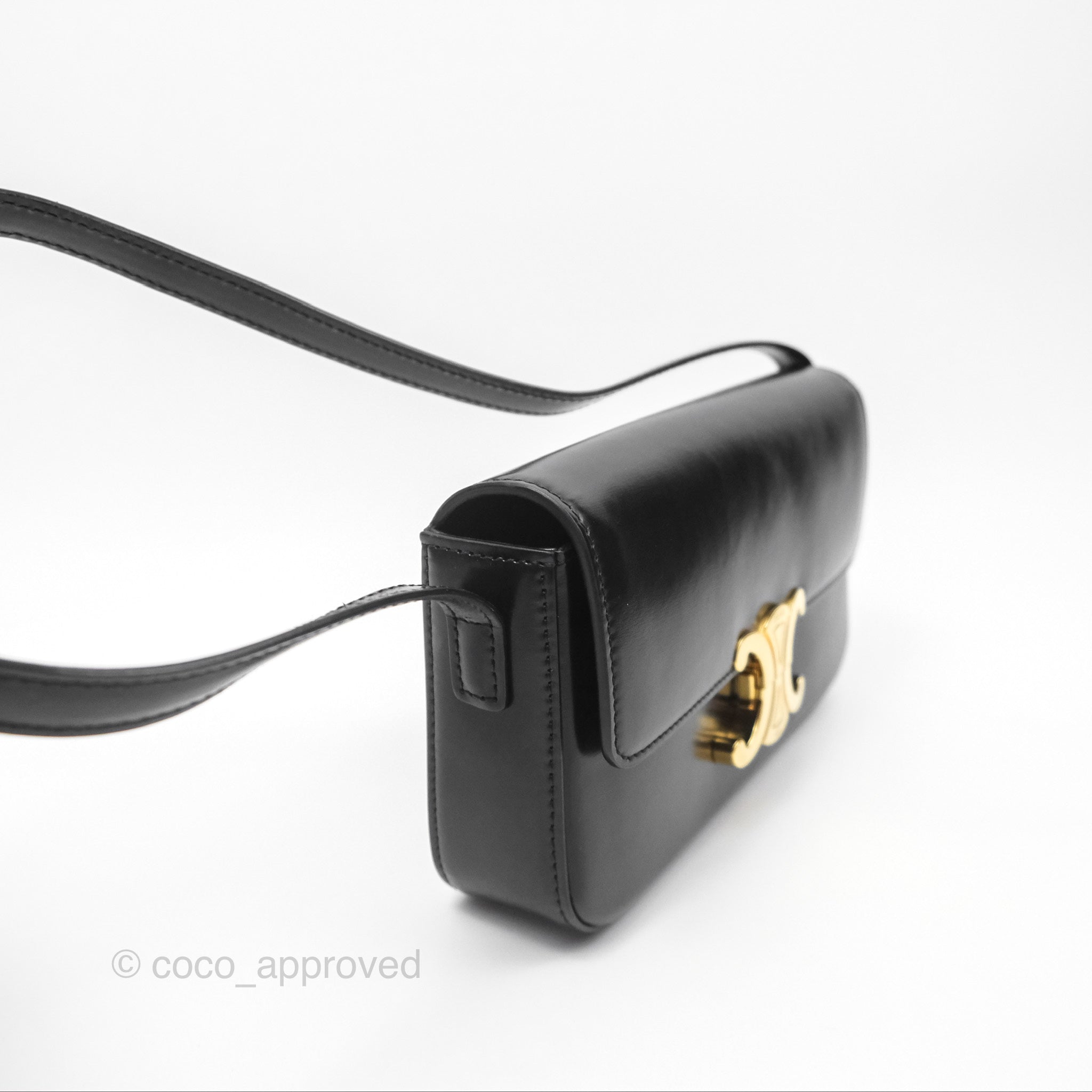 Celine Triomphe Shoulder Bag in Black Calfskin Leather - Luxury Crossbody Purse for Women, Perfect for Work, Travel and Evening Events