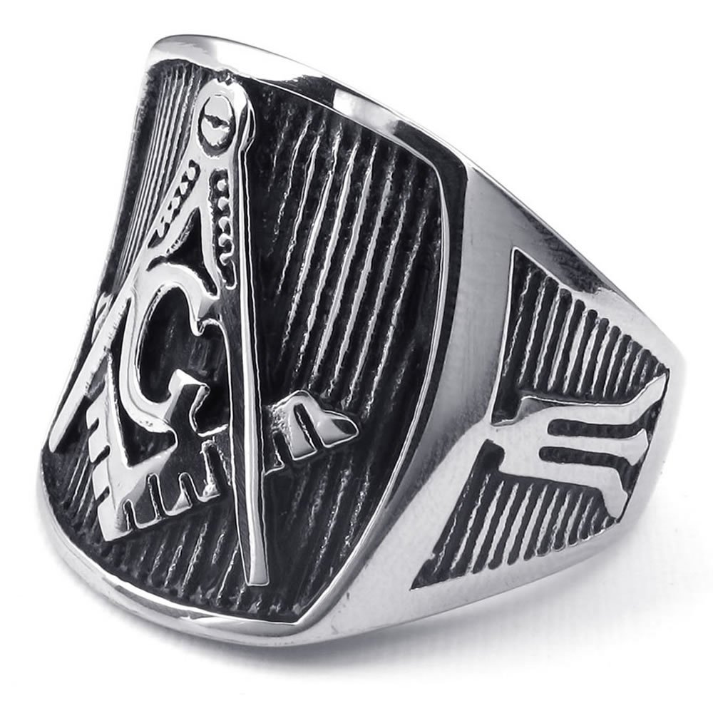 KONOV Men's Stainless Steel Freemason Masonic Ring - Black, Size 13 - Durable & Hypoallergenic Wedding Band for Men, Perfect for Gifts, Brotherhood Ceremonies & Everyday Wear