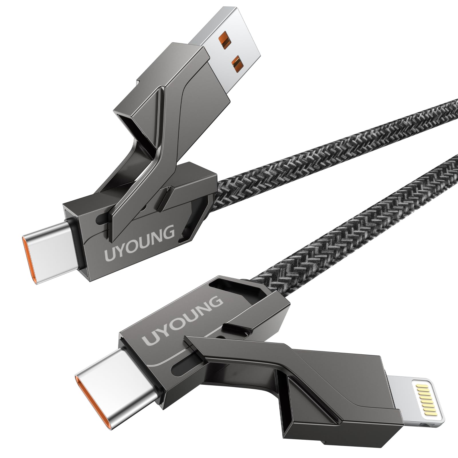 4-in-1 USB C Cable & Lightning Cable 6FT - 60W Fast Charging Cord with Multiple Ports (USB C/USB A/Lightning) - Compatible with iPhone 16/15/14/13/12/Pro & Samsung Galaxy - Perfect for Home, Office & Travel Charging Needs