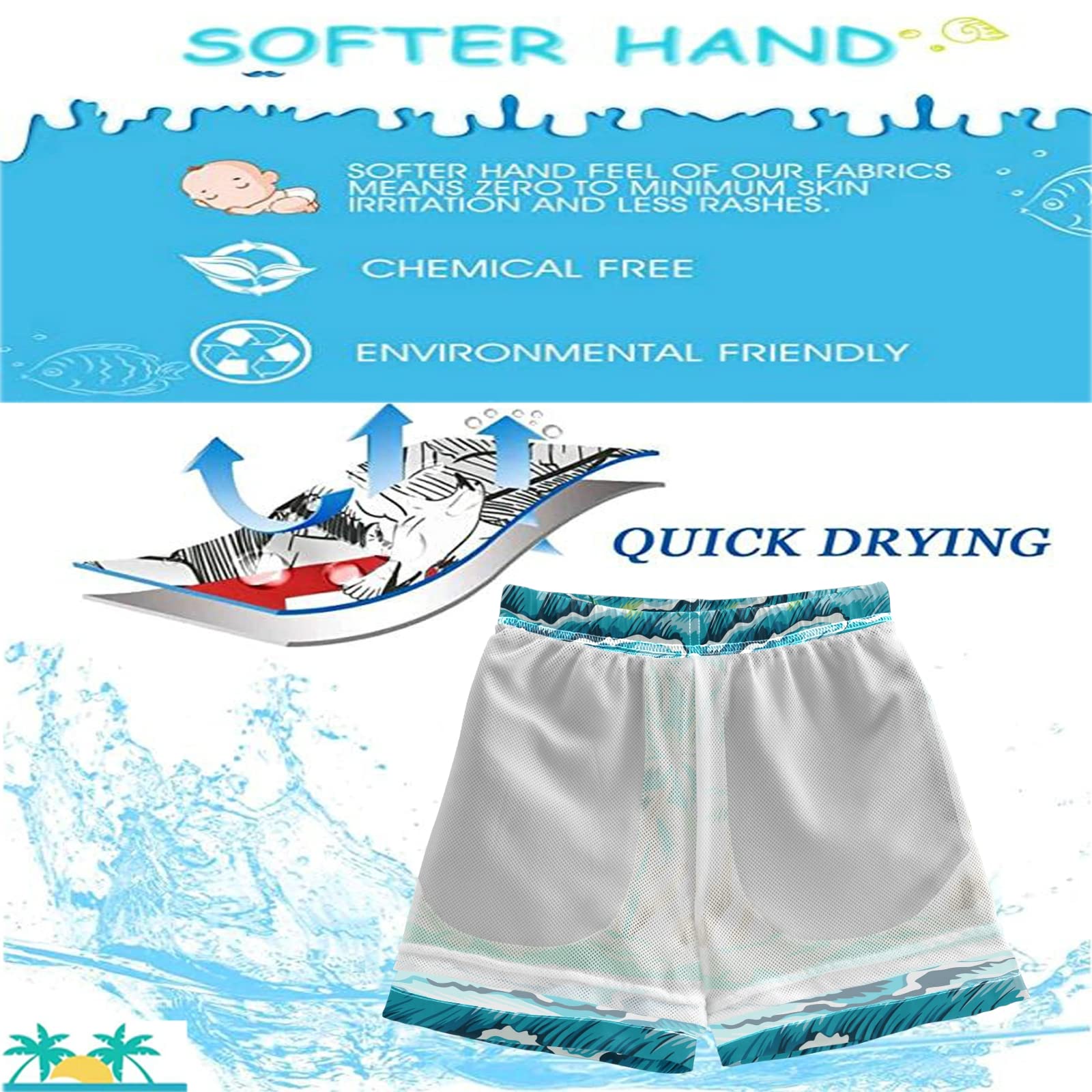 **Visesunny Boys Swim Trunks - Coconut Tree Island Blue Sea Swimwear for Toddlers & Kids | Quick-Dry, Comfortable Baby Boy Bathing Suits for Beach, Pool & Summer Fun**