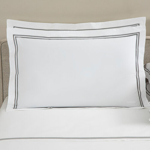 Frette Hotel Classic Standard Sham Pillowcase - Luxury 100% Cotton White & Grey for Bedroom & Guest Room Decor