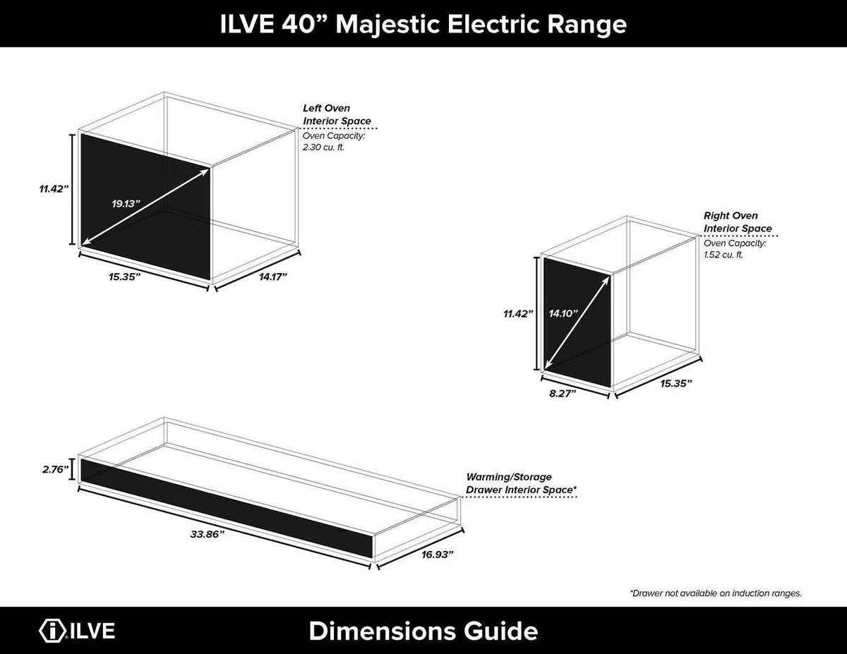 ILVE Majestic II 40-Inch Electric Freestanding Range with Brass Trim - White (UMDI10NS3WHG) | Professional Kitchen Appliance for Home Chefs & Cooking Enthusiasts | Perfect for Modern Kitchens & Gourmet Cooking
