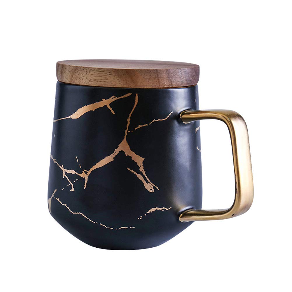 Premium Porcelain Coffee Mug with Lid & Handle - Insulated Black Tea Cup for Hot & Cold Beverages - Perfect for Coffee, Tea, Juice, Office, Home & Gifts
