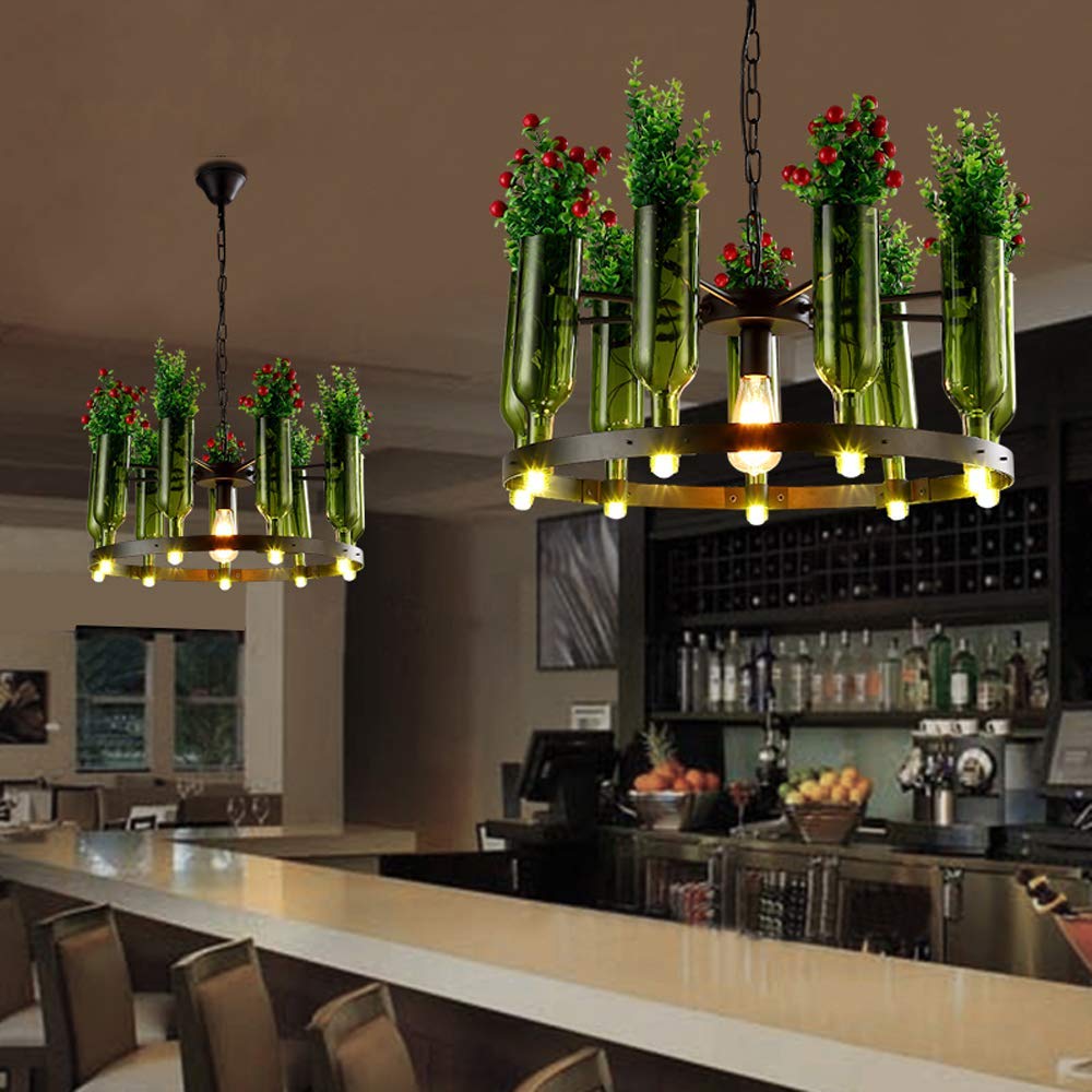 Creative Glass Wine Bottle Chandelier Ceiling Light - E27/G9 Base Artificial Plant Pendant Lamp for Indoor Decoration, Restaurant & Home Lighting | Perfect for Dining Room, Bar, Cafe and Living Room Ambiance