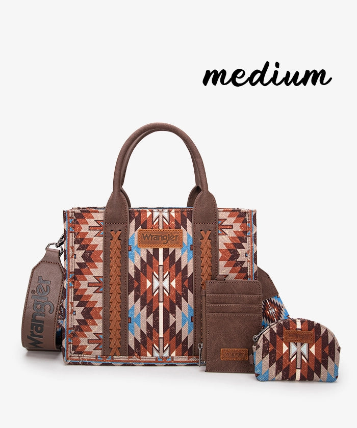 Wrangler Aztec Print Whipstitch Canvas Tote Bag Set - Stylish & Durable Handbag for Women, Perfect for Shopping, Beach & Everyday Use