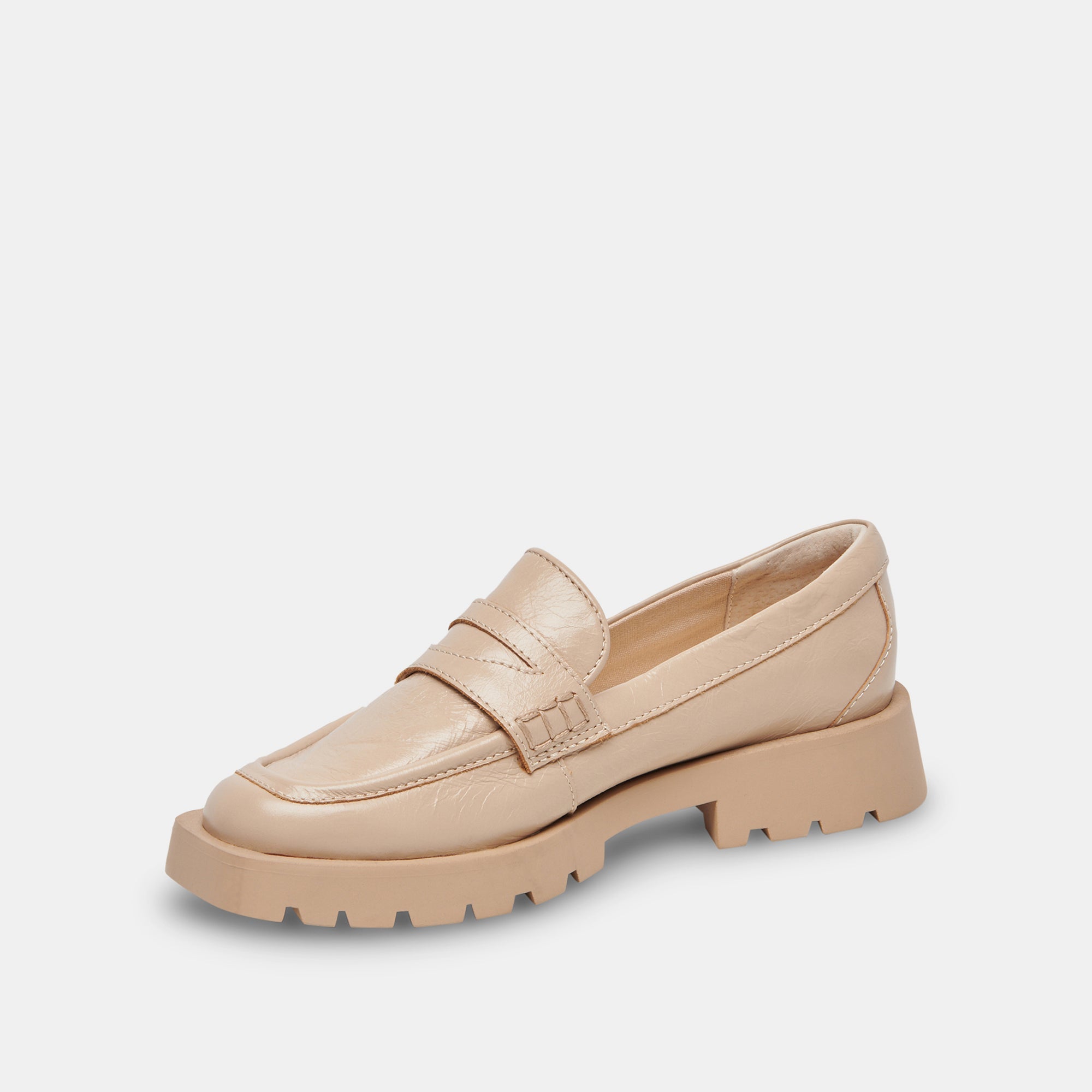 ELIAS WIDE FLATS - Women's Comfortable Slip-On Shoes with Sesame Crinkle Patent Leather - Perfect for Work, Office & Casual Wear