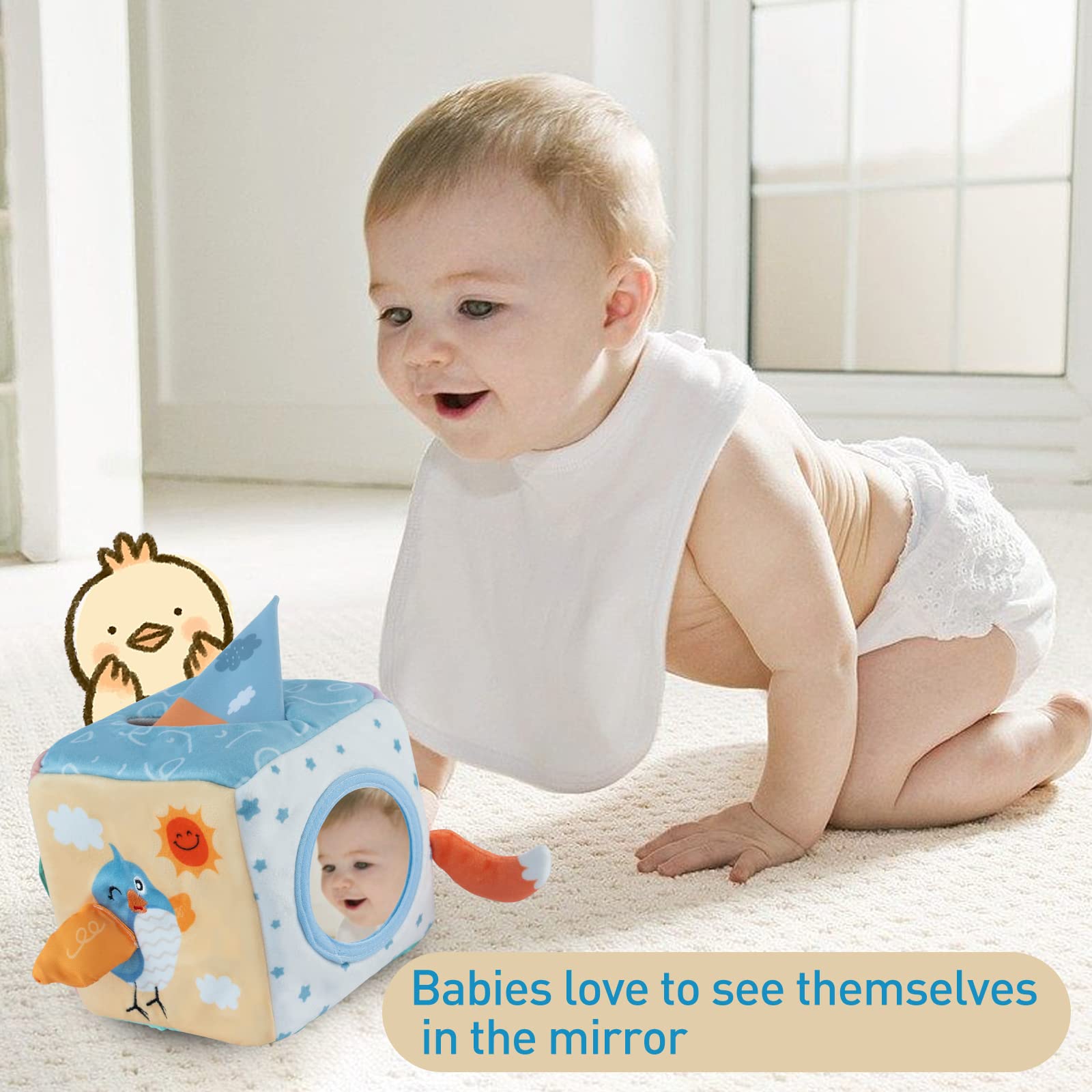Montessori Baby Tissue Box Toy - Sensory Learning Toy for Infants 6-12 Months | Early Development Toy for 1 Year Old Boys & Girls | Perfect for Playtime, Teething & Fine Motor Skills Practice