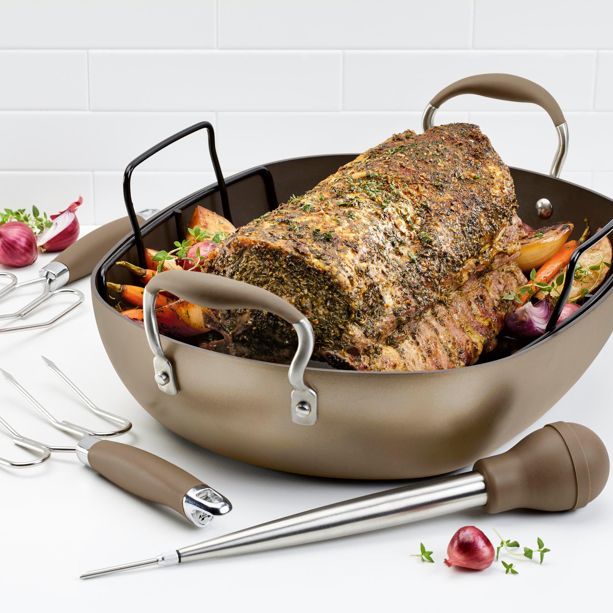 Anolon Advanced Home 16 x 13 Inch Nonstick Roaster Pan Set - Perfect for Oven Roasting Turkey, Chicken, and Vegetables | Durable & Easy Clean Cookware for Holiday Meals and Family Dinners