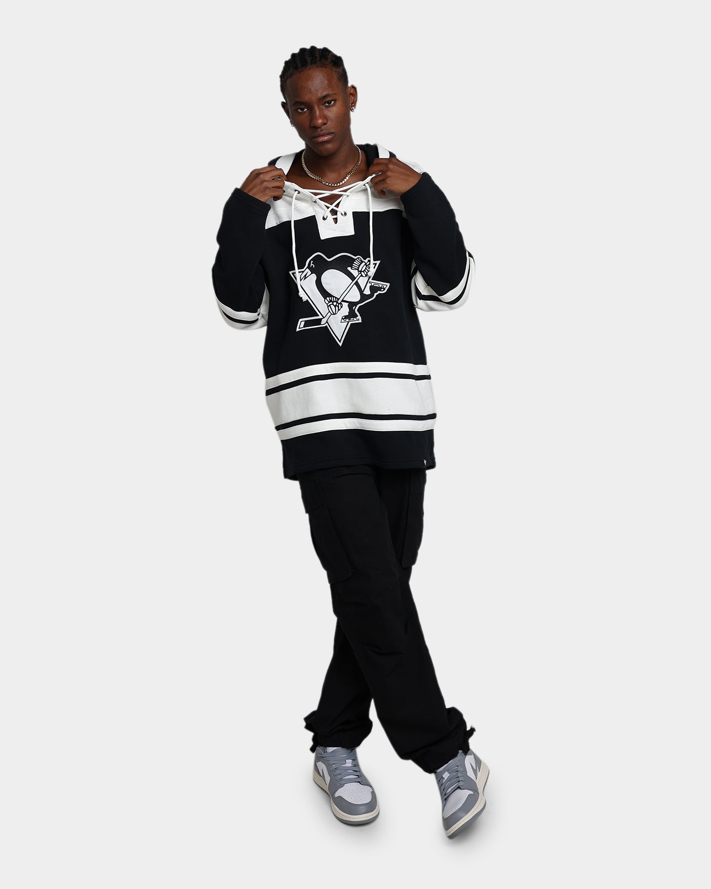 47 Brand Pittsburgh Penguins Superior Lacer Hoodie - Men's NHL Hockey Pullover Sweatshirt (Jet Black) - Perfect for Game Day, Casual Wear & Outdoor Activities