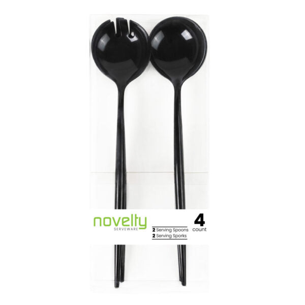 Novelty Collection Black Serving Spoon & Spork Set - 4 Pack - Perfect for Parties, Camping, and Outdoor Dining