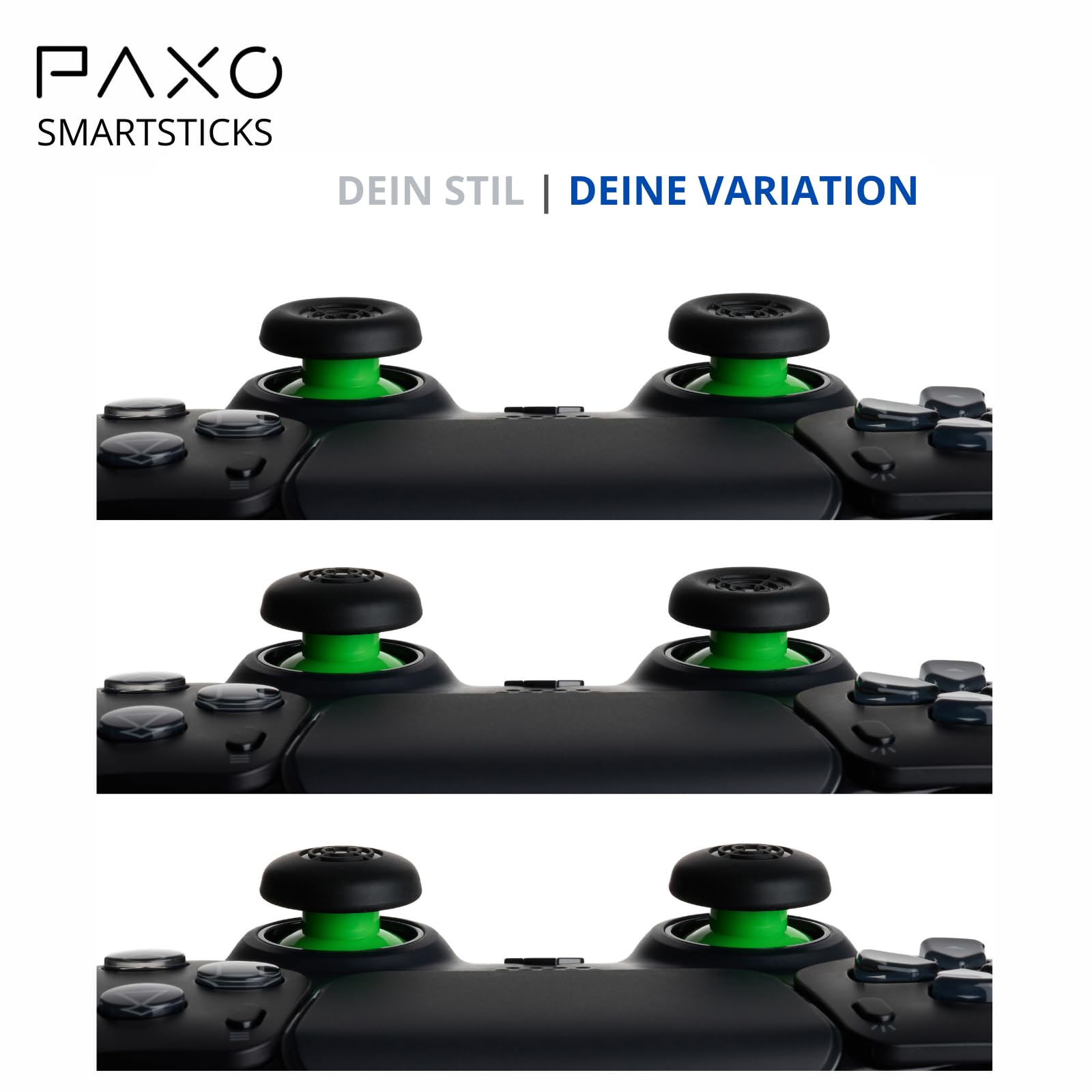 PAXO ® SmartSticks - Professional PS5 Controller Joysticks | Flexible, Ergonomic & Stylish Design | Secure Grip, Patented Quick-Change System, Analog Thumbsticks | Green PS5 Accessories for Enhanced Gaming Performance - Perfect for FPS, Racing & Action Games