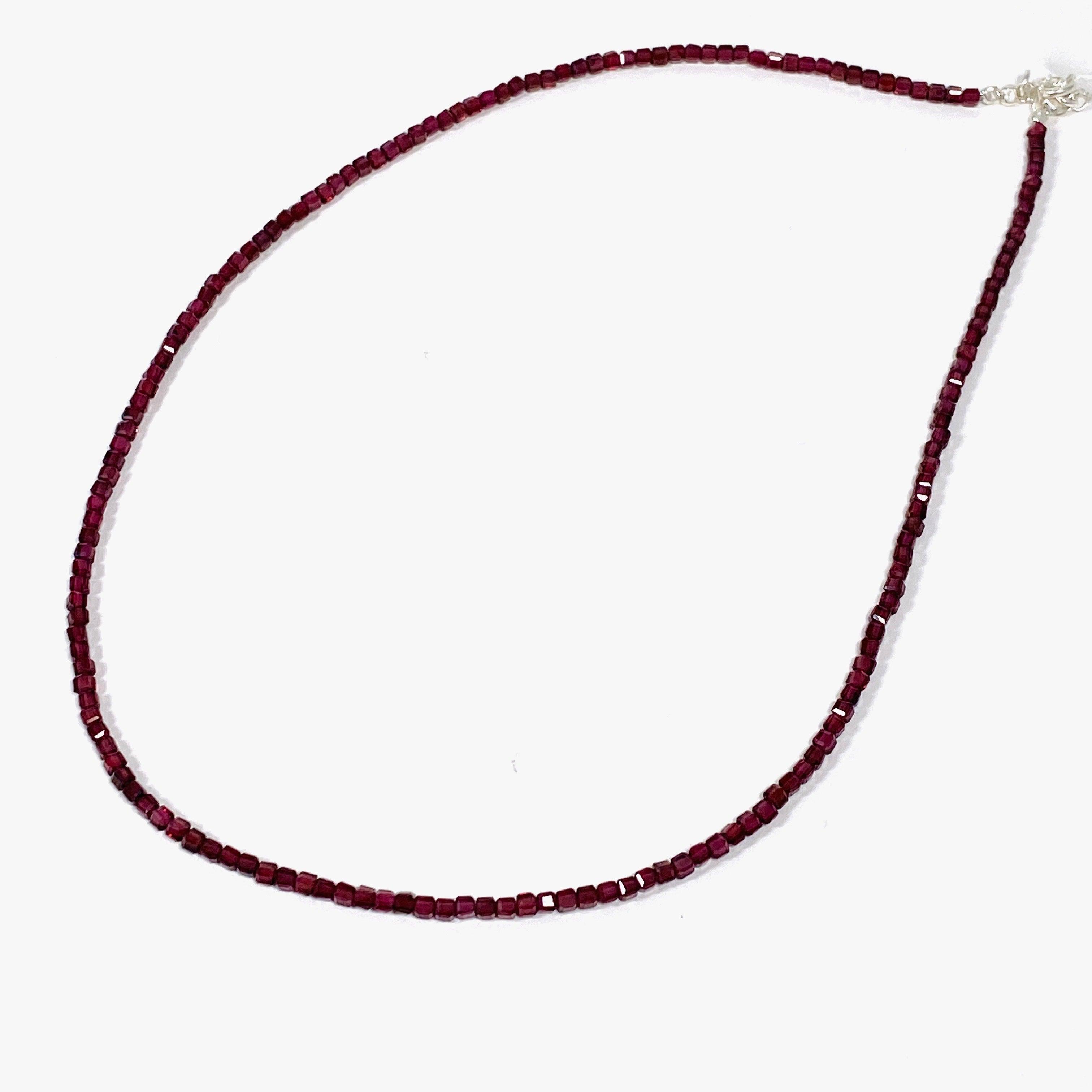 Garnet Square Beaded Micro Necklace - Elegant Jewelry for Women, Perfect for Parties, Weddings & Everyday Wear