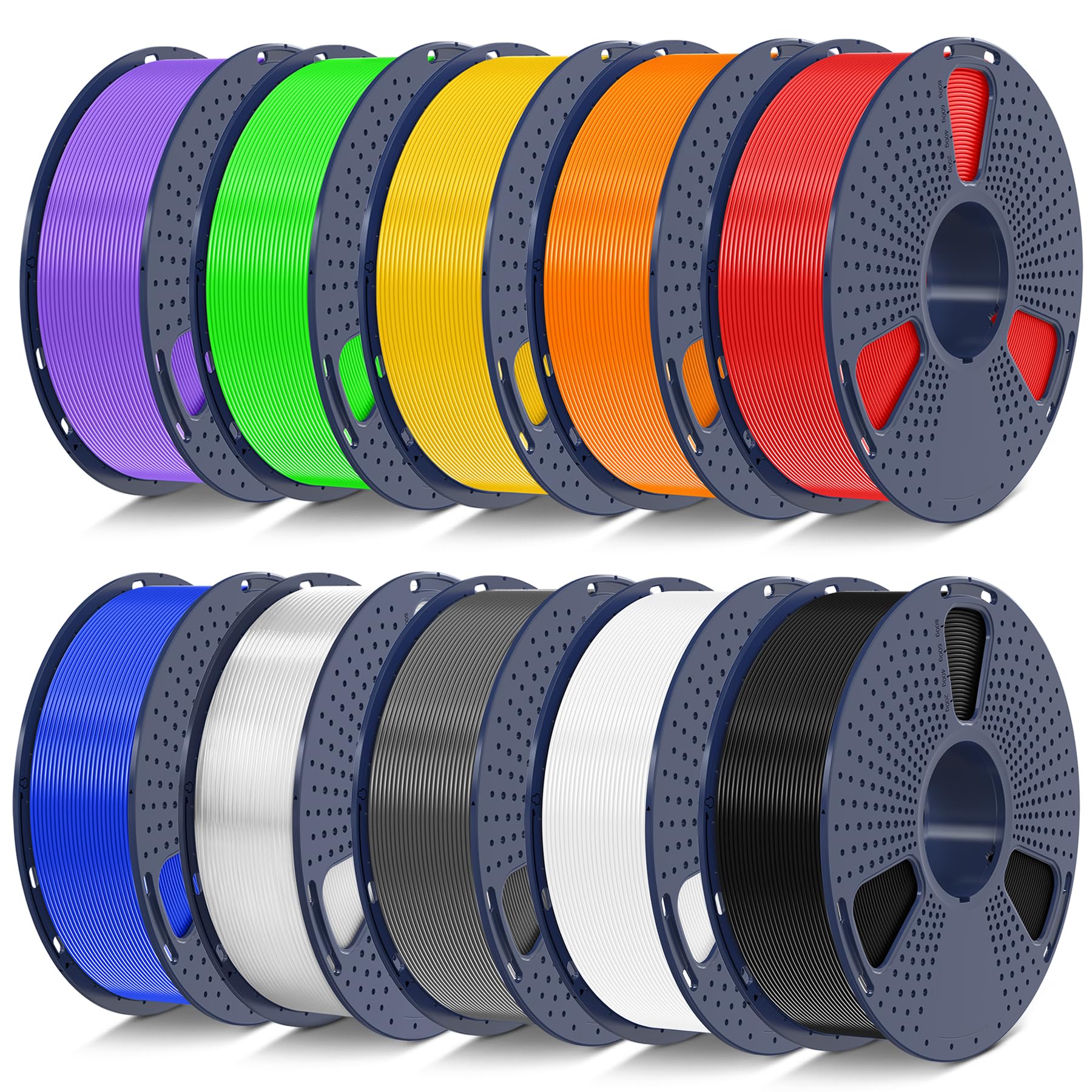 SUNLU 10kg PLA 3D Printer Filament Bundle - 10 Colors (Black, White, Grey, Transparent, Blue, Green, Red, Orange, Yellow, Purple) - 1.75mm ±0.02mm - 10 Spools (1kg Each) - High-Quality Neatly Wound Filament for 3D Printing Projects, DIY Creations, and Prototyping