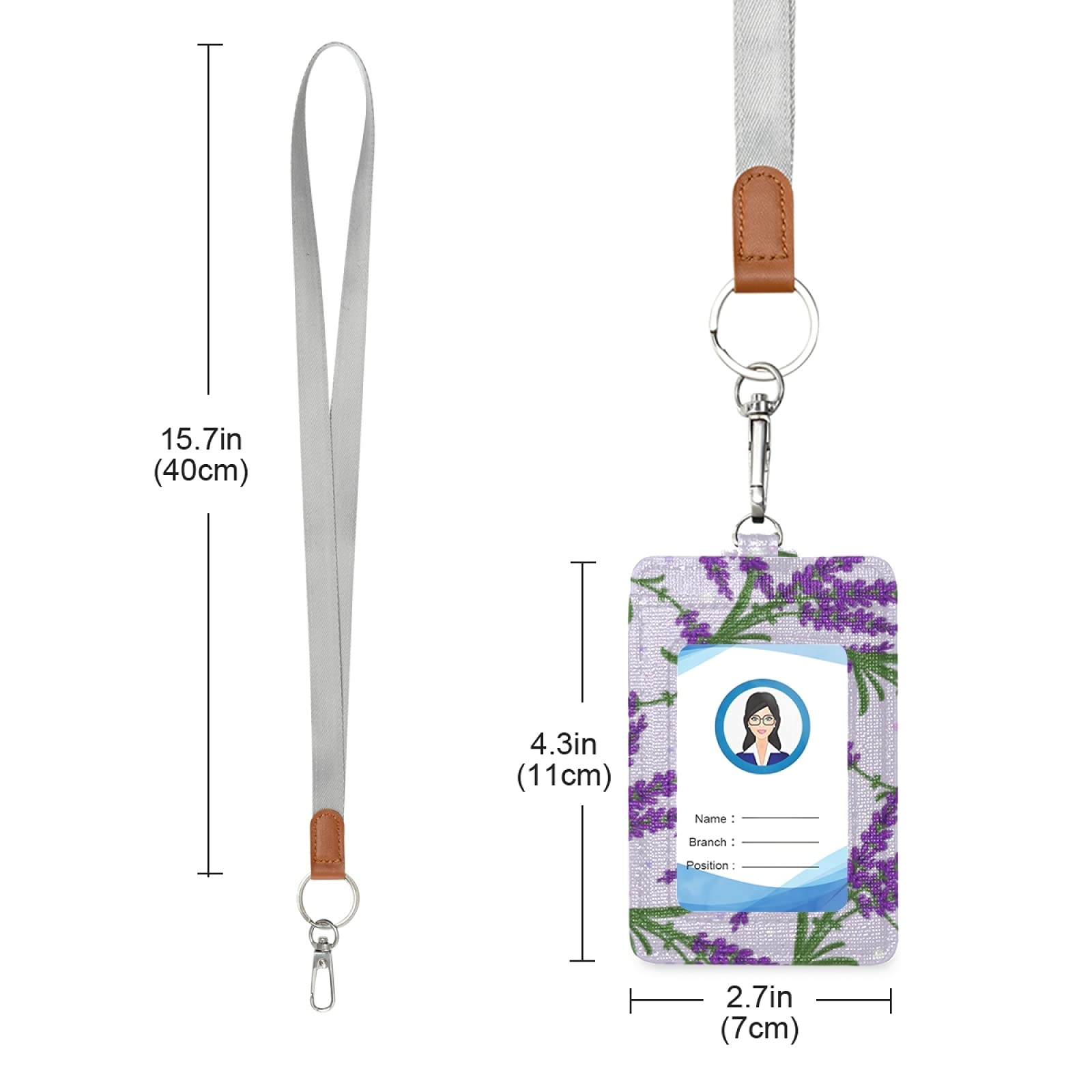 Vertical Leather ID Badge Holder with Lanyard - Office & School Use