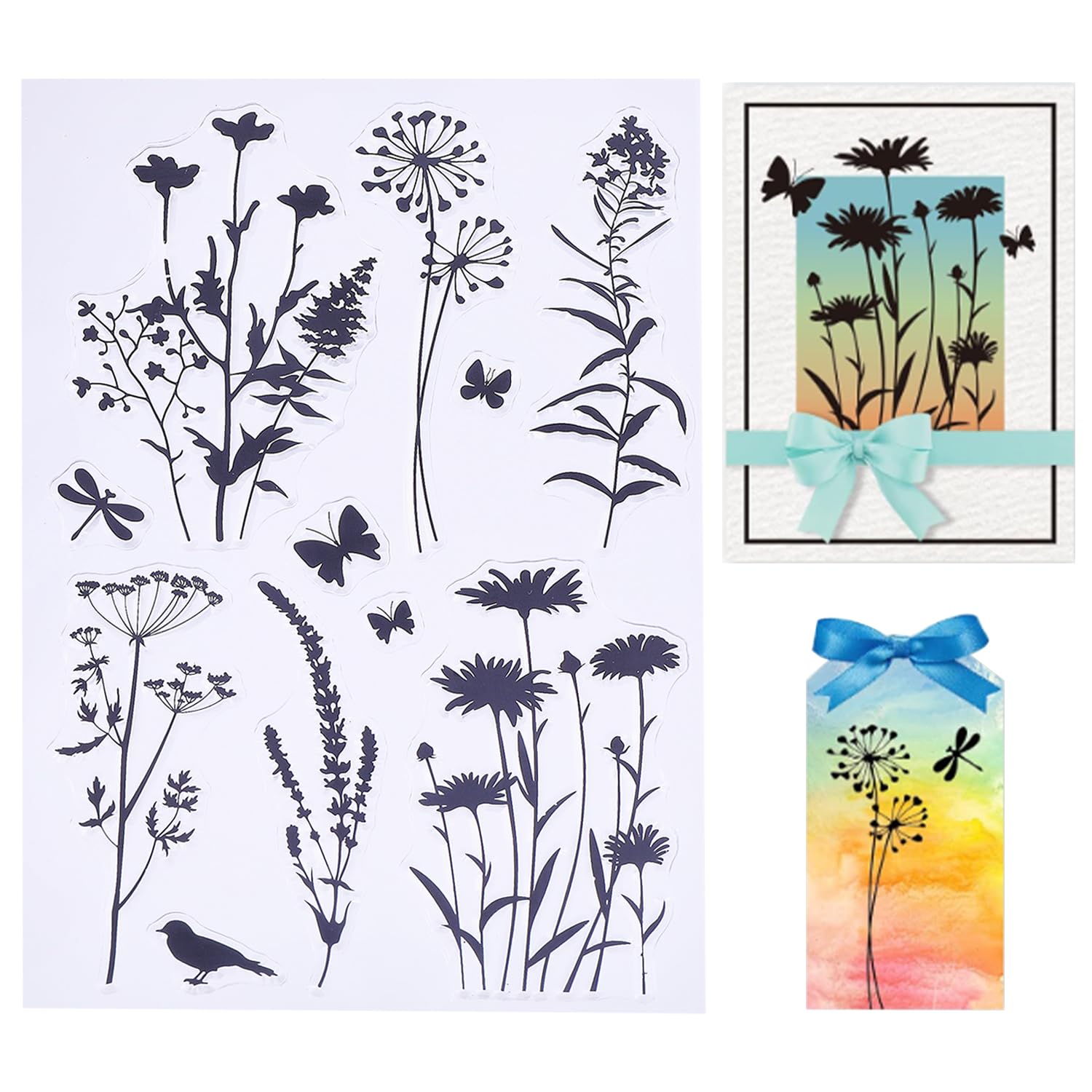 GLOBLELAND Transparent Silicone Stamps Set - Floral Plant Silhouette Design with Daisy, Lavender & Wildflowers for Scrapbooking, Journaling, Card Making & DIY Crafts | Perfect for Memory Books, Greeting Cards & Art Projects