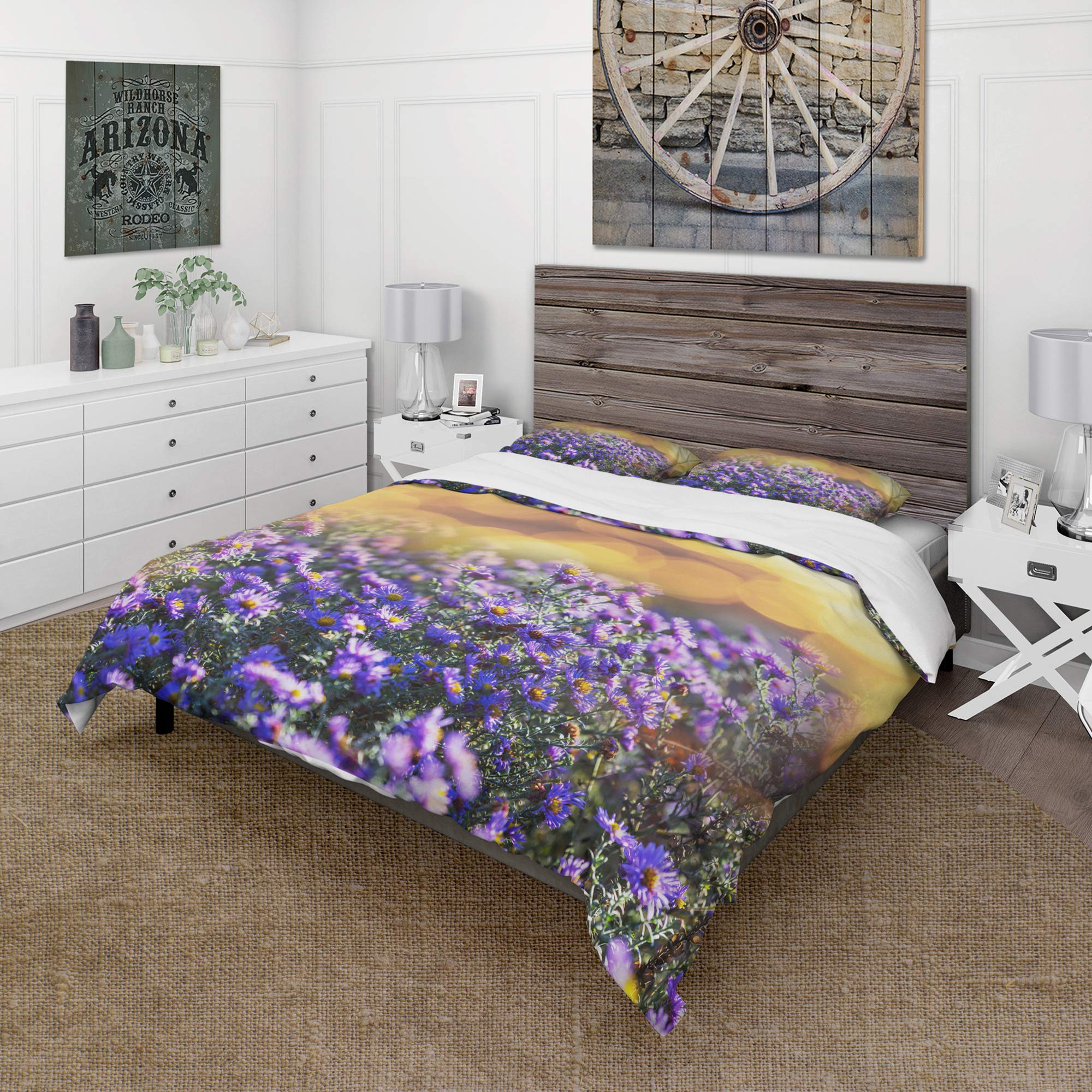 Brown Floral Duvet Cover Set King - Nautical Coastal Bedding for All Seasons