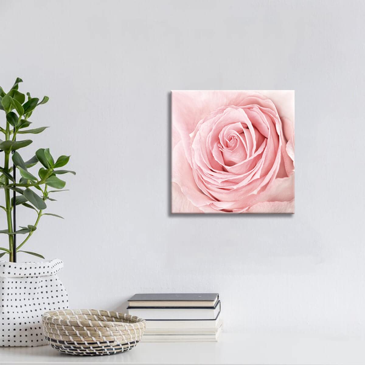 Pink Rose Canvas Wall Art - 14x14 Inch Floral Bathroom Decor, Blush Pink Bedroom Aesthetic, Framed Home Wall Art for Living Room & Bathroom Decorations