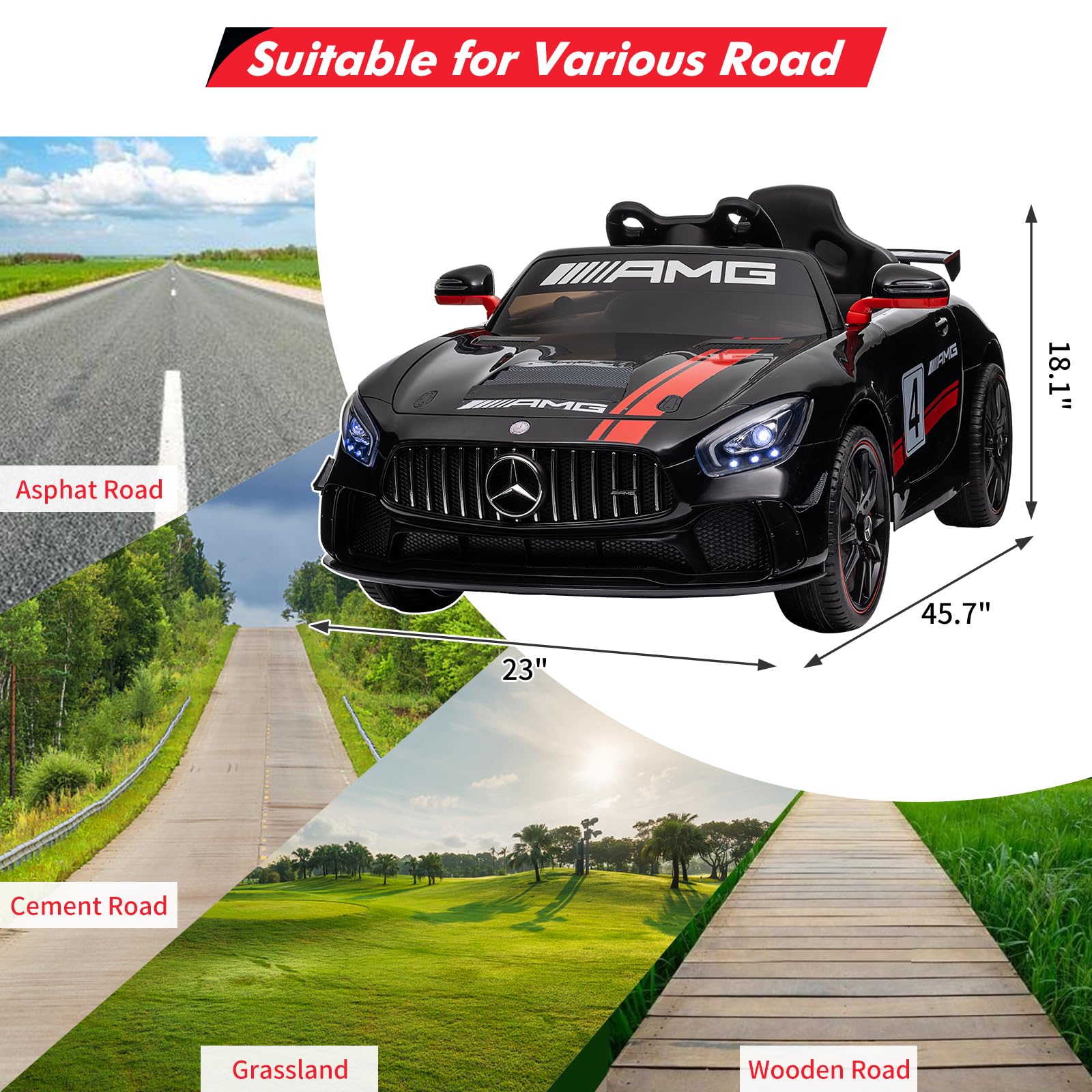 GARVEE 12V Licensed Mercedes-Benz AMG Kids Ride On Car with Remote Control, Music Sound System & LED Headlights - One Button Assembly Wheels - Electric Toy Car for Boys Girls Ages 3-8 (Black) - Perfect for Birthday Gifts, Outdoor Play & Indoor Fun
