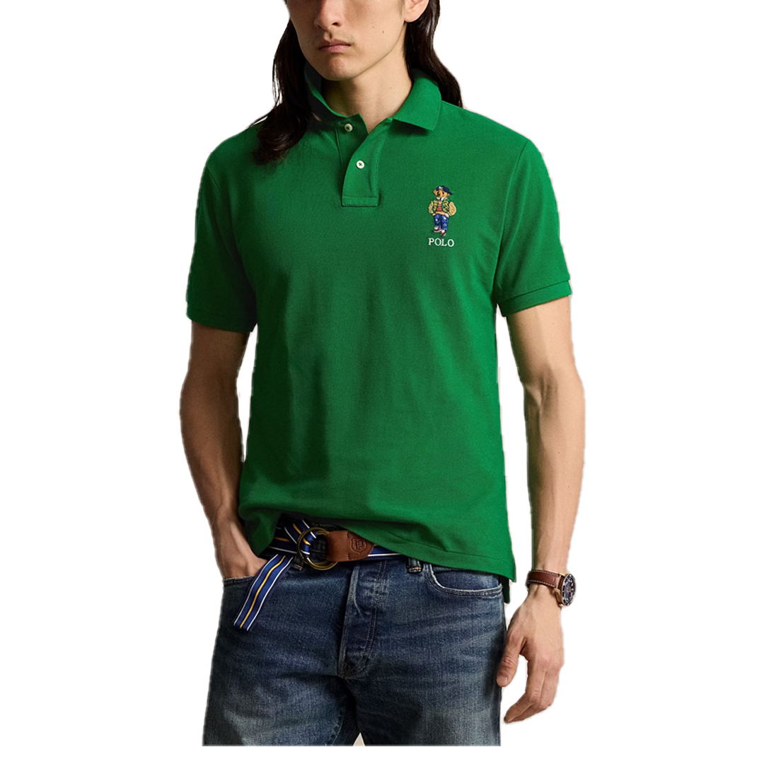 Custom Slim Fit Polo Bear Mesh Shirt for Men - Athletic Green Performance Tee - Gym, Running & Casual Wear