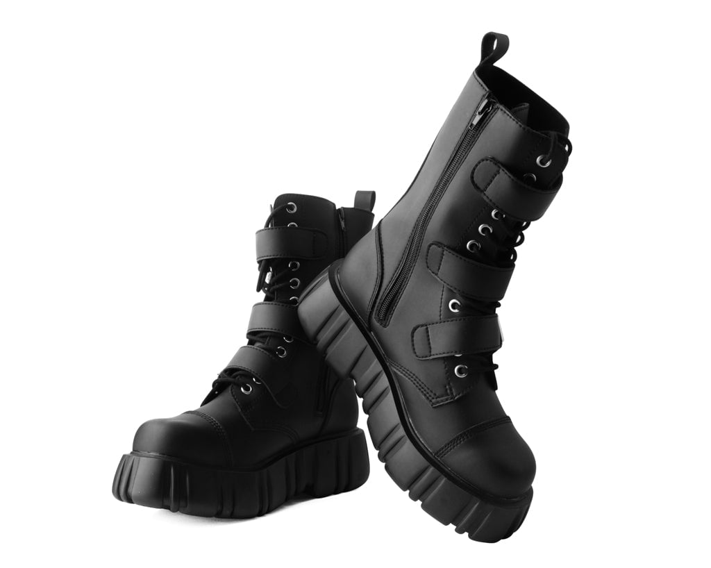 Black TUKskin™ 3 Buckle Anarchic Airship Boot - Punk Rock Gothic Combat Boots for Women & Men | Perfect for Concerts, Cosplay & Alternative Fashion