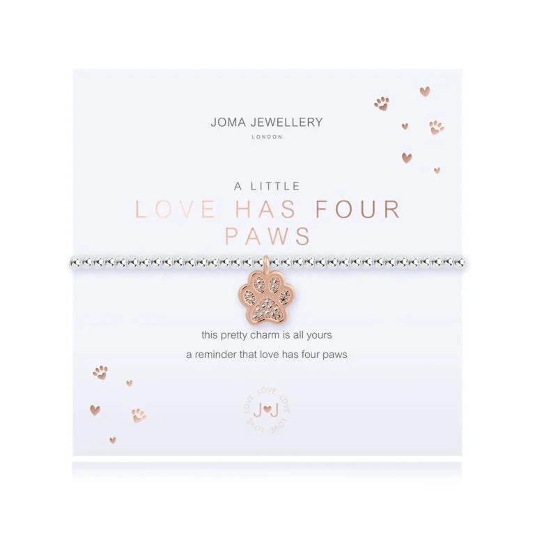 Joma Jewellery Bracelet - A Little Love Has Four Paws - Dainty Pet Lover Bracelet for Women - Perfect Gift for Dog & Cat Owners - Wear Daily or for Special Occasions