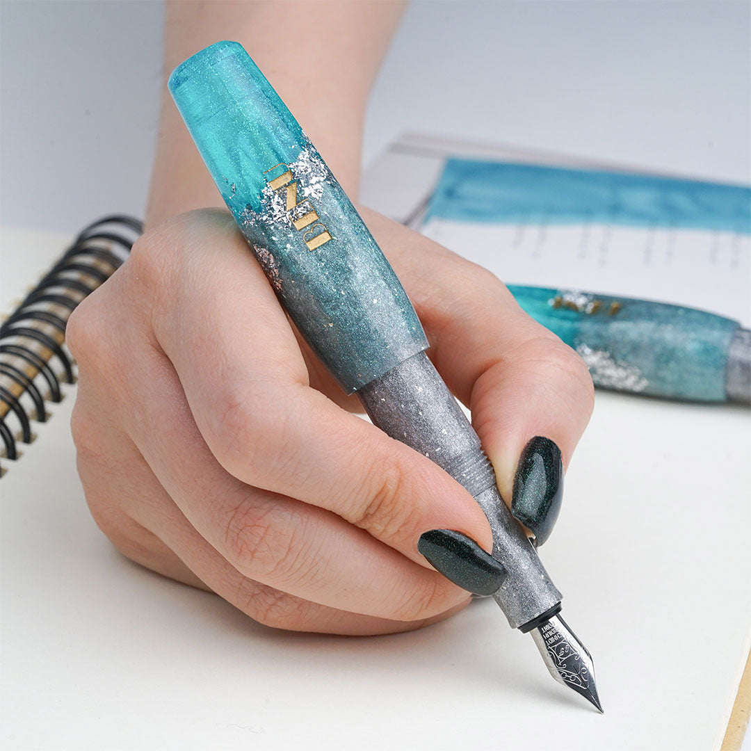Benu Pixie Pocket Fountain Pen - Aqua Glow Ink, Compact Portable Writing Instrument for Journaling, Note Taking & Gift Giving