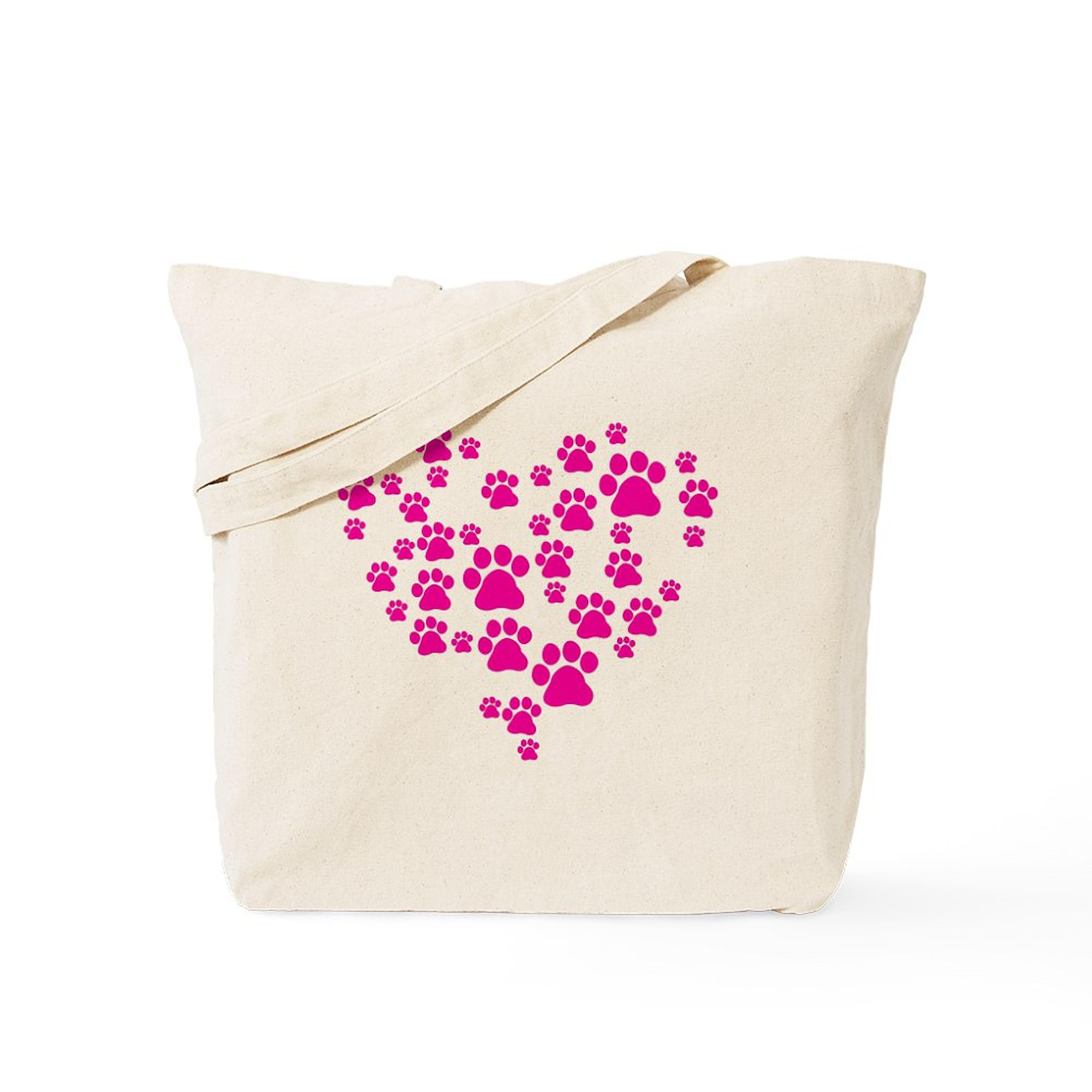 Heart Of Paw Prints Natural Canvas Tote Bag - Eco-Friendly Reusable Shopping Bag for Pet Lovers | Perfect for Groceries, Beach Trips & Daily Use