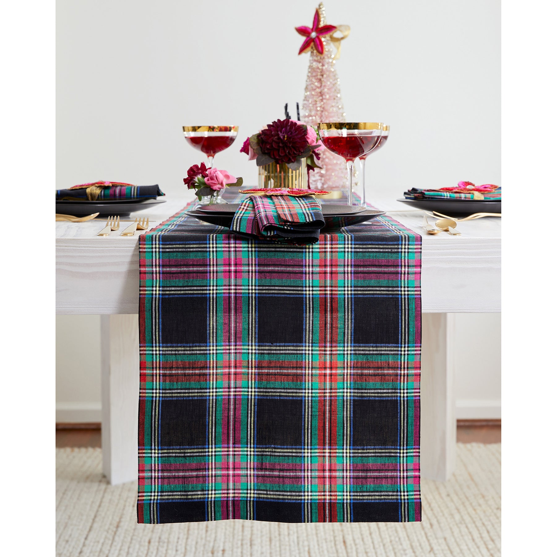 Elegant Jewel Plaid Table Runner - Premium Cotton Fabric for Dining Room Decor, Holiday Parties & Wedding Centerpieces