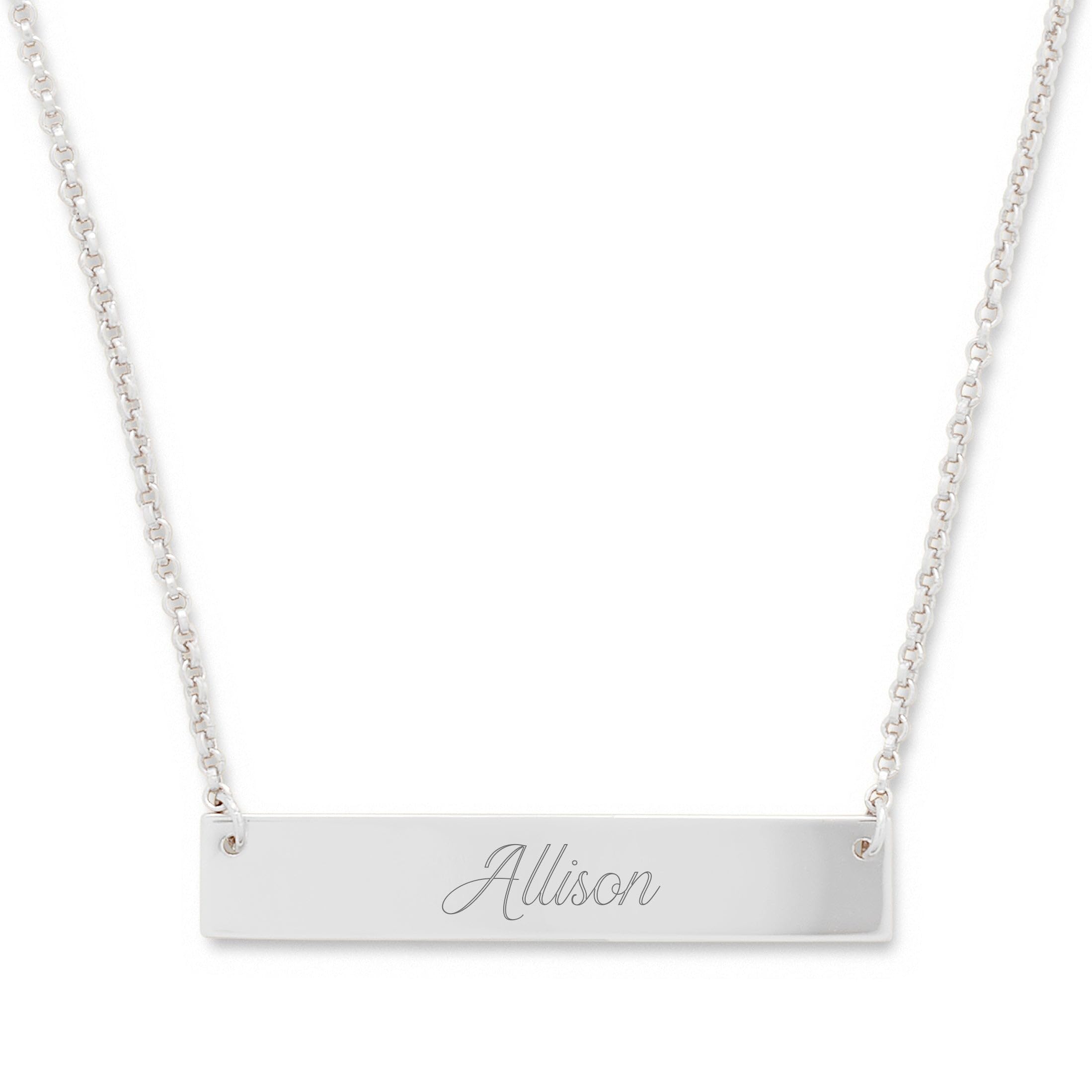 EVE'S ADDICTION Women's 925 Sterling Silver Personalized Engraved Name Bar Necklace - 16