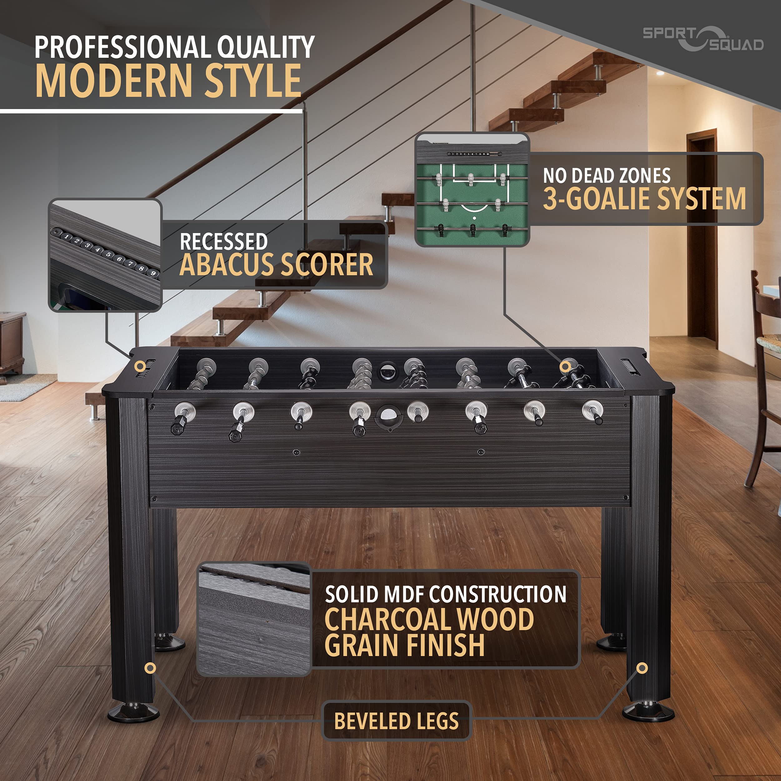 Sport Squad Wooden Foosball Table for Kids & Adults - Professional Soccer Table Game for Home Game Rooms & Bars - Durable Construction for High Volume Play - Perfect for Family Game Nights & Entertainment Areas