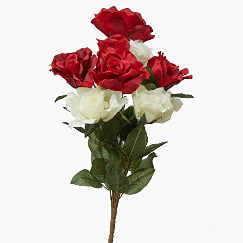 Premium Artificial Rose Bush - Red & Cream Silk Flowers for Home Decor, Wedding Centerpieces, and Office Arrangements | Factory Direct Wholesale