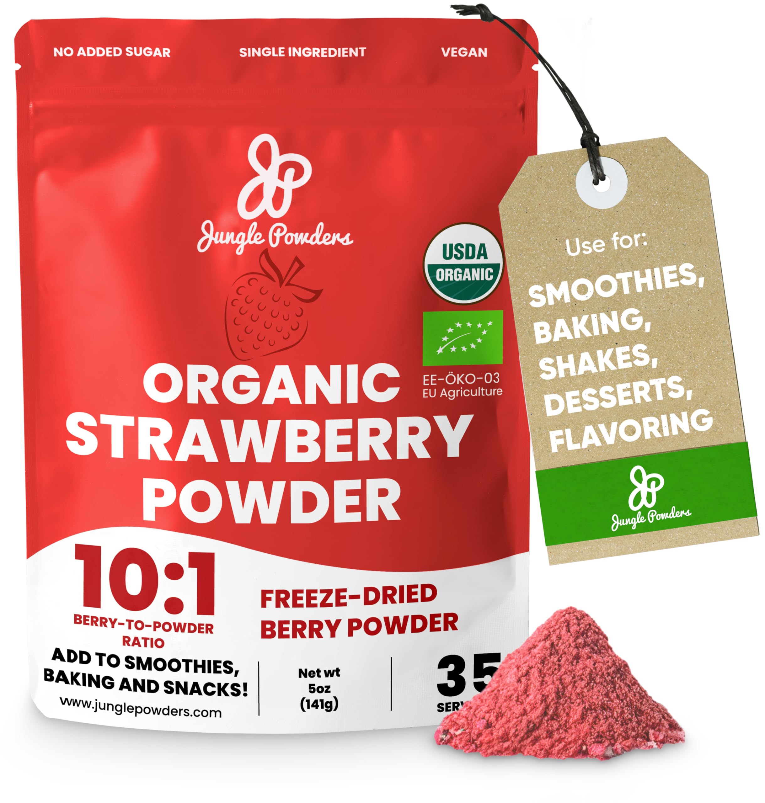 Organic Freeze-Dried Strawberry Powder 5oz - All-Natural Dehydrated Strawberries for Baking, Smoothies, Yogurt & Dessert Toppings - Vegan, Gluten-Free Fruit Extract for Healthy Snacks & Drinks