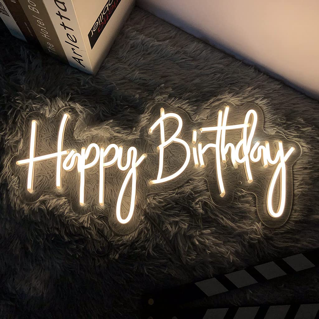 Happy Birthday Neon Sign - Dimmable LED Light for Birthday Party Decor, Family & Girlfriend Gift (23.6