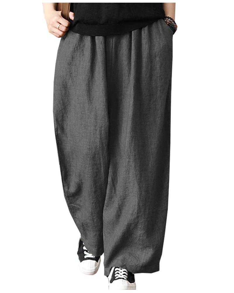 SCOFEEL Women's Cotton Linen Pants - Wide Leg Oversized Harem Casual Loose Trousers for Summer, Travel & Lounge Wear - Comfortable Boho Chic Pants for Everyday Outfits