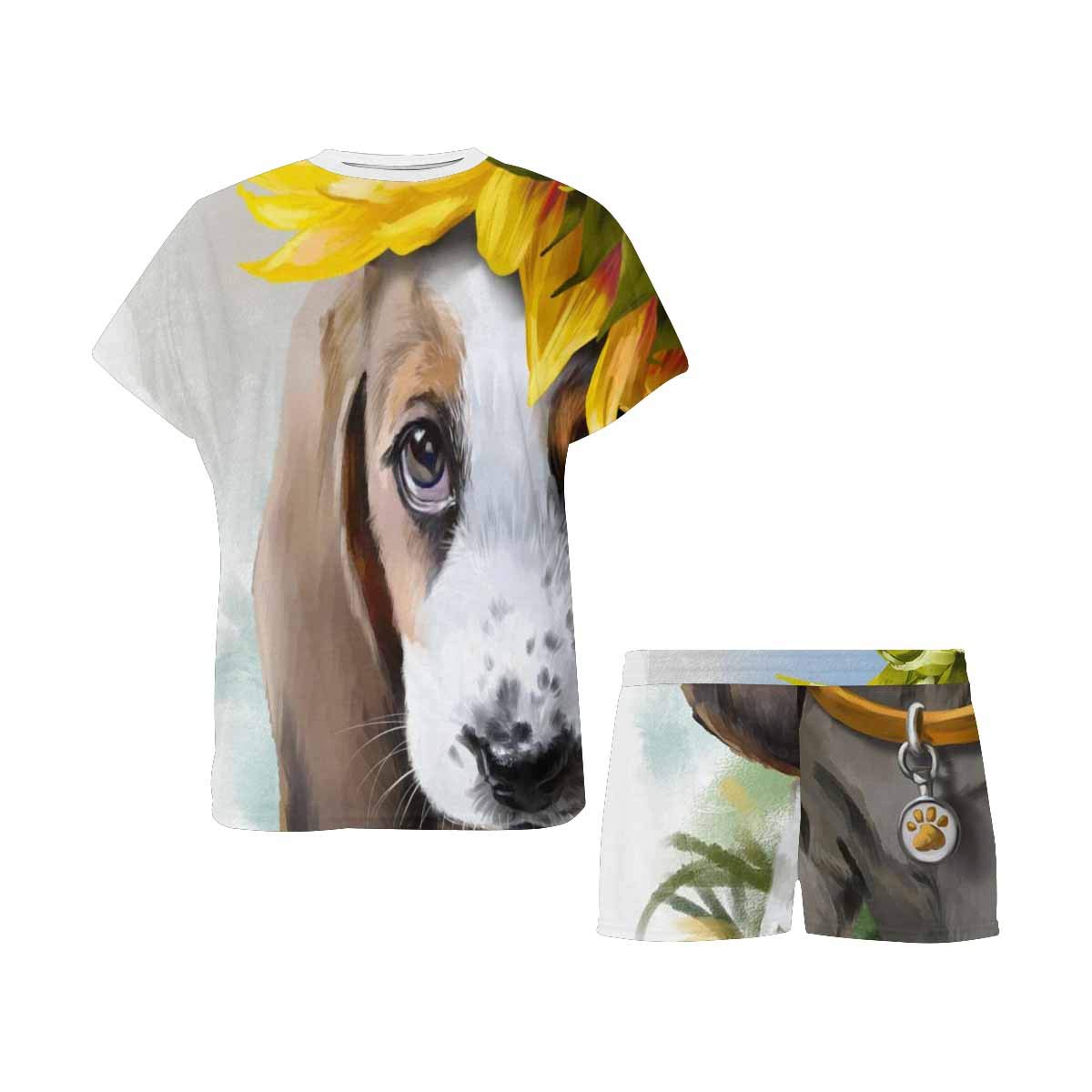 Funny Dog with Sunflower Print Women's Pajama Set - Short Sleeve & Shorts Comfy Sleepwear for Women | Perfect for Lounging, Sleepovers & Relaxing at Home