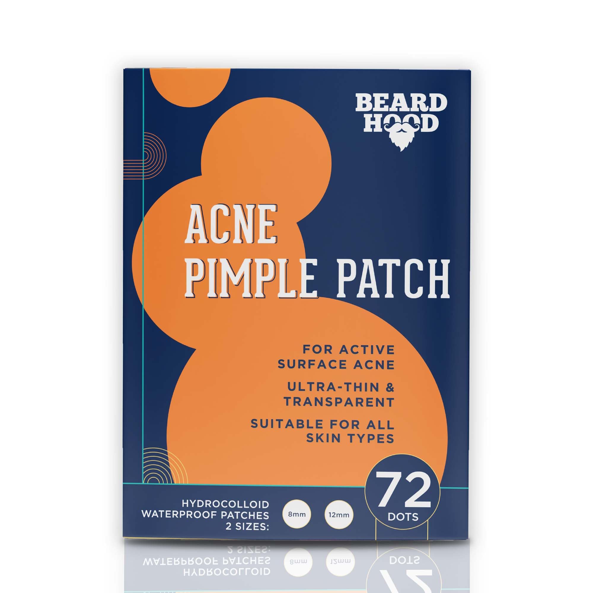 Beardhood Acne Pimple Patch - 72 Hydrocolloid Waterproof Patches for Active Surface Acne | Overnight Pimple Treatment Absorbs Blemishes & Reduces Excess Oil | Suitable for All Skin Types | Perfect for Travel, Work & Daily Skincare Routine